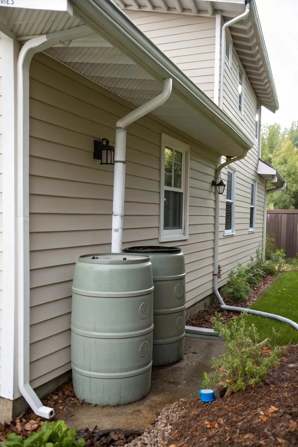 Rain barrels conserve and utilize rainwater.