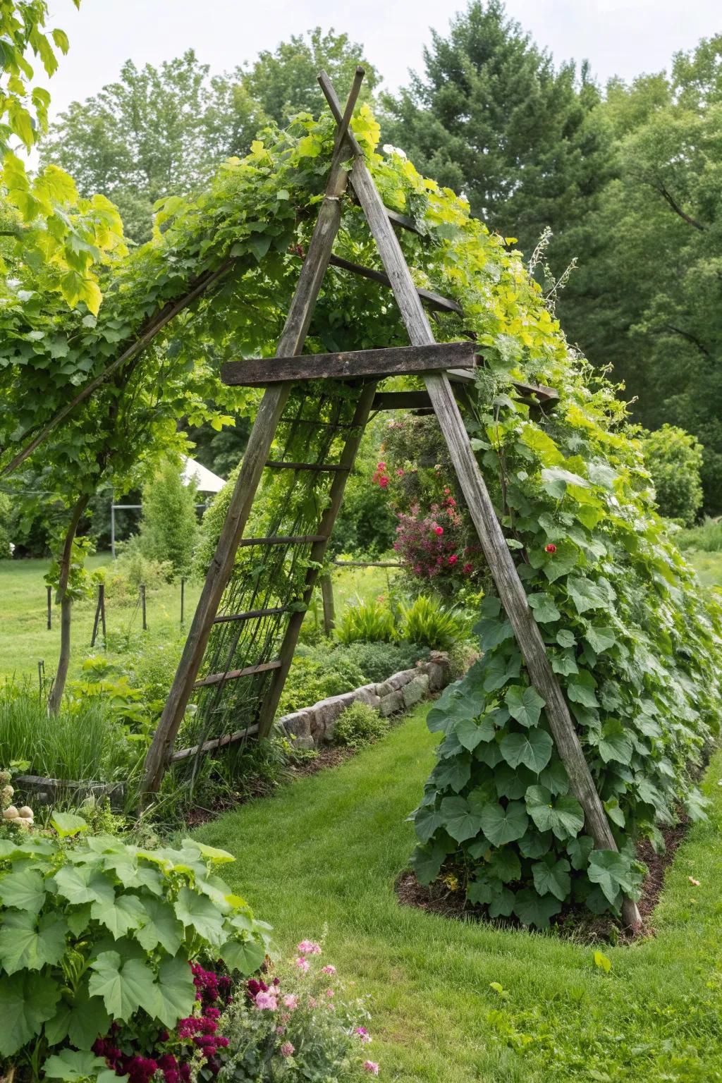 Support your grapes with a sturdy A-frame trellis.
