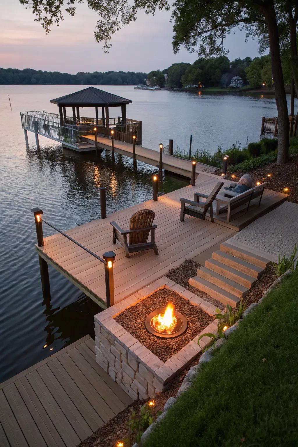 Cozy up with a fire pit on your dock.