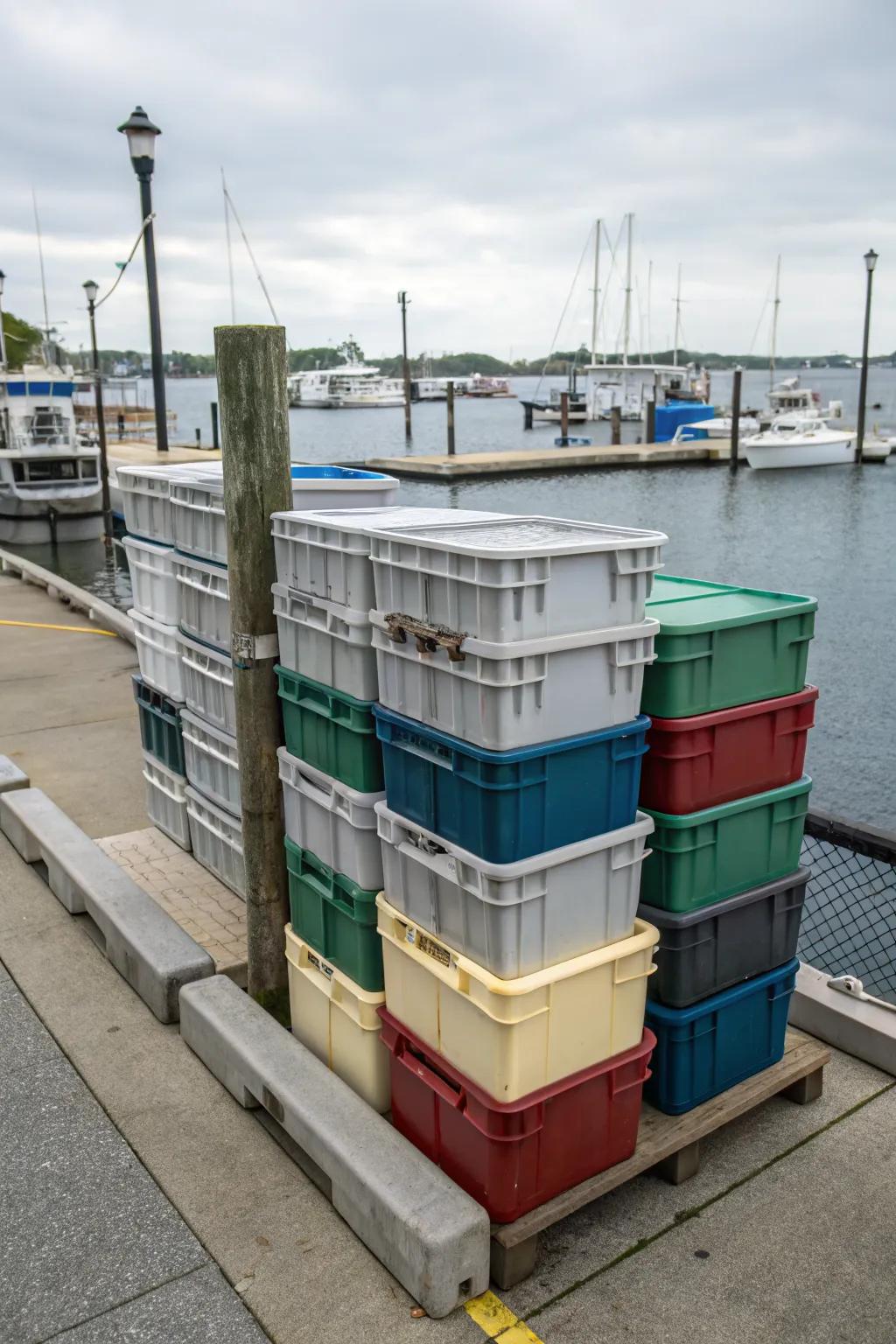 Stackable bins help organize your dock efficiently while saving space.