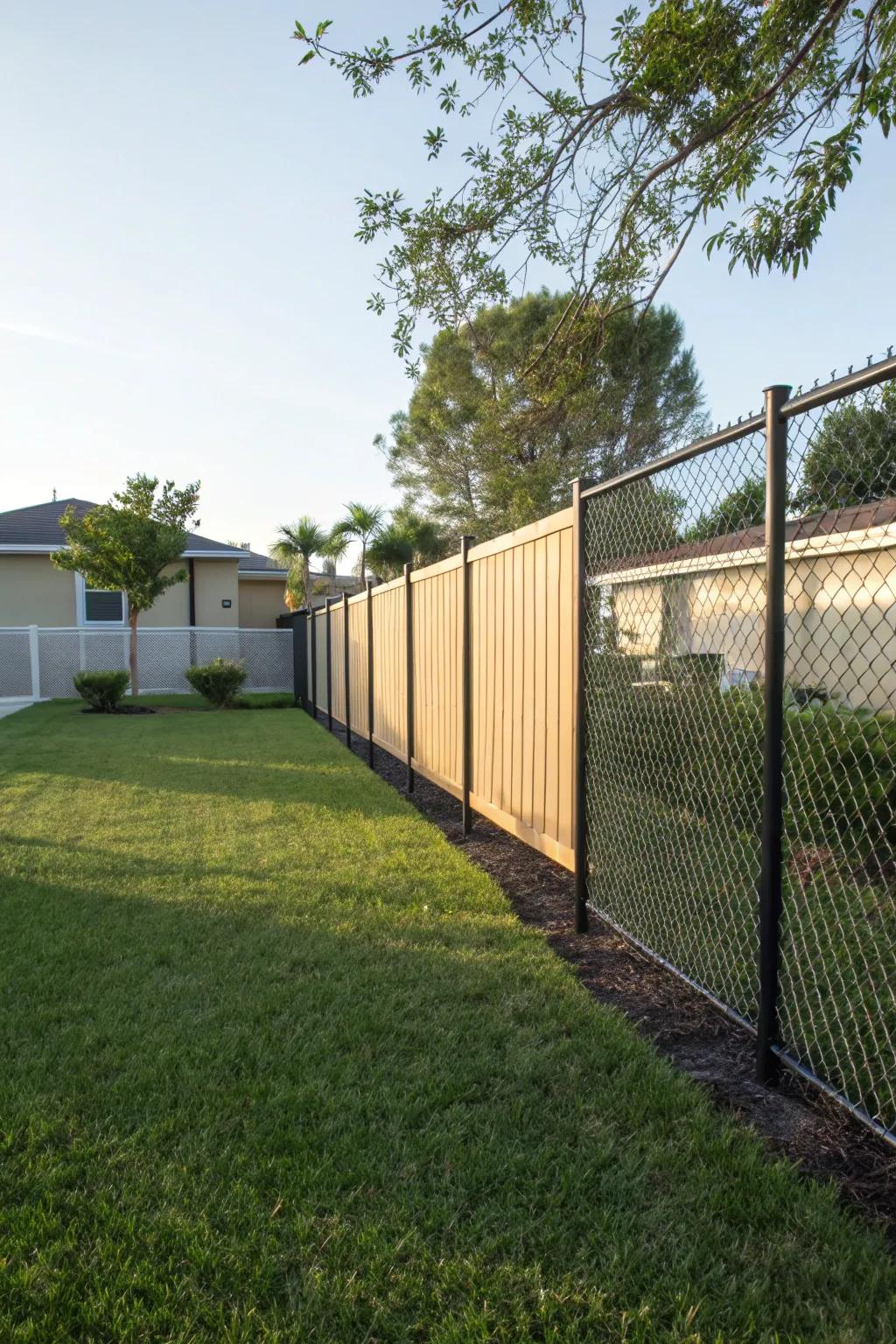 Privacy slats add seclusion to chain-link fences.