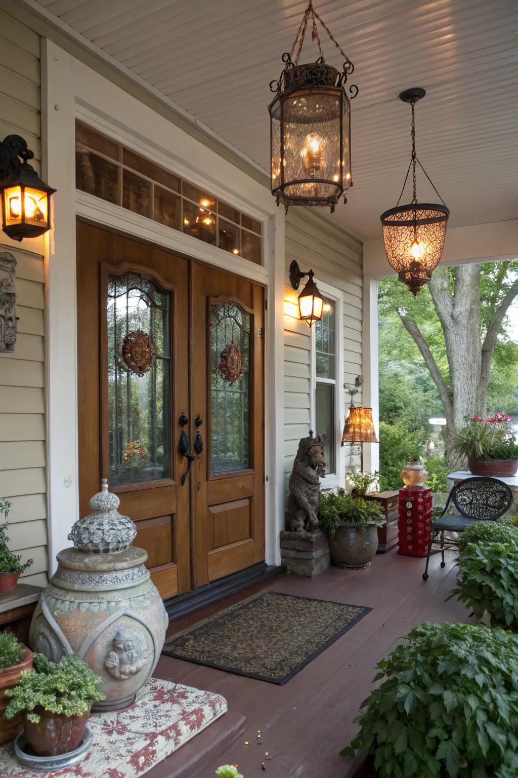 Eclectic accessories personalize your porch.