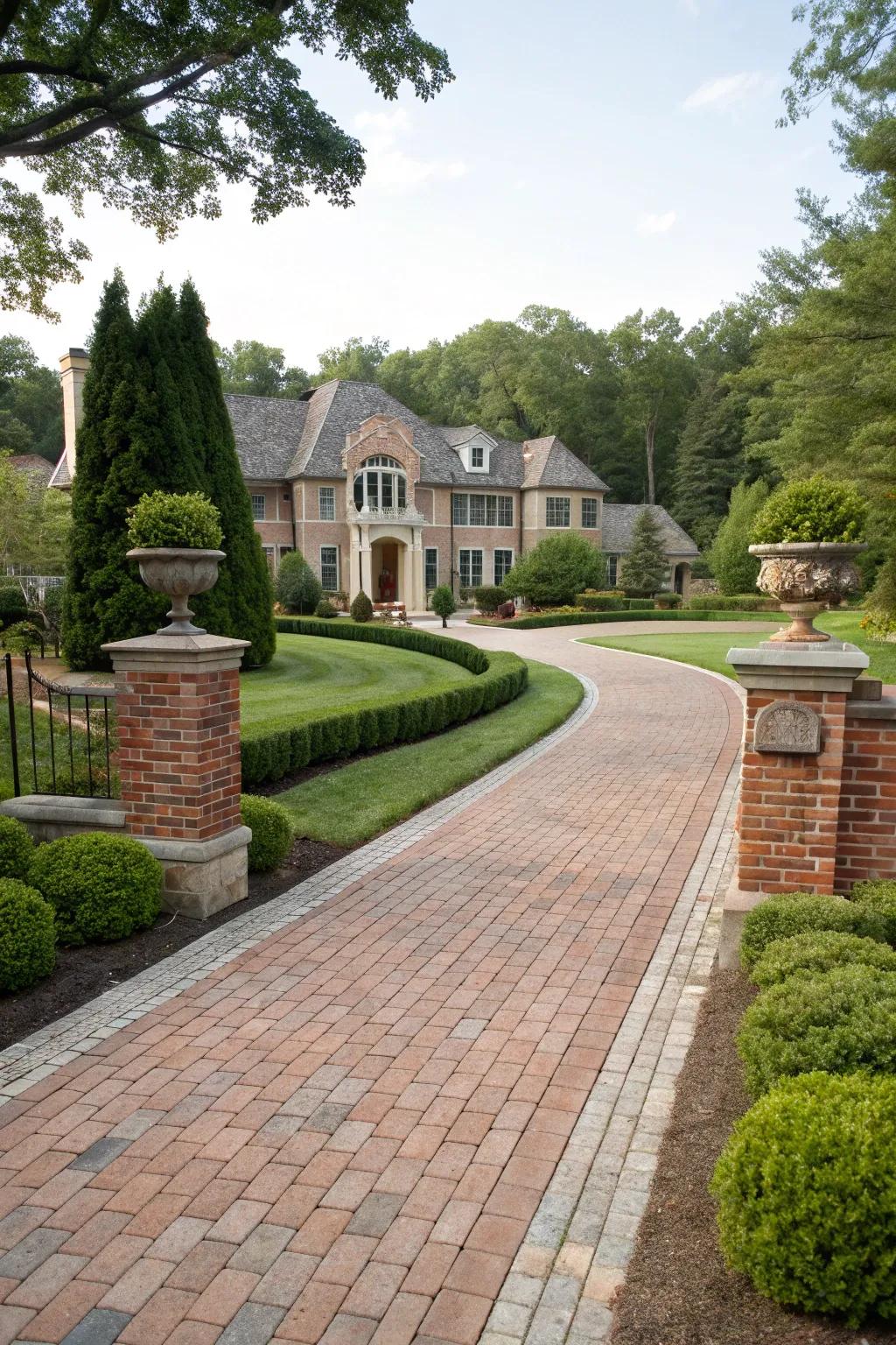 Brick and stone together create a luxurious border.