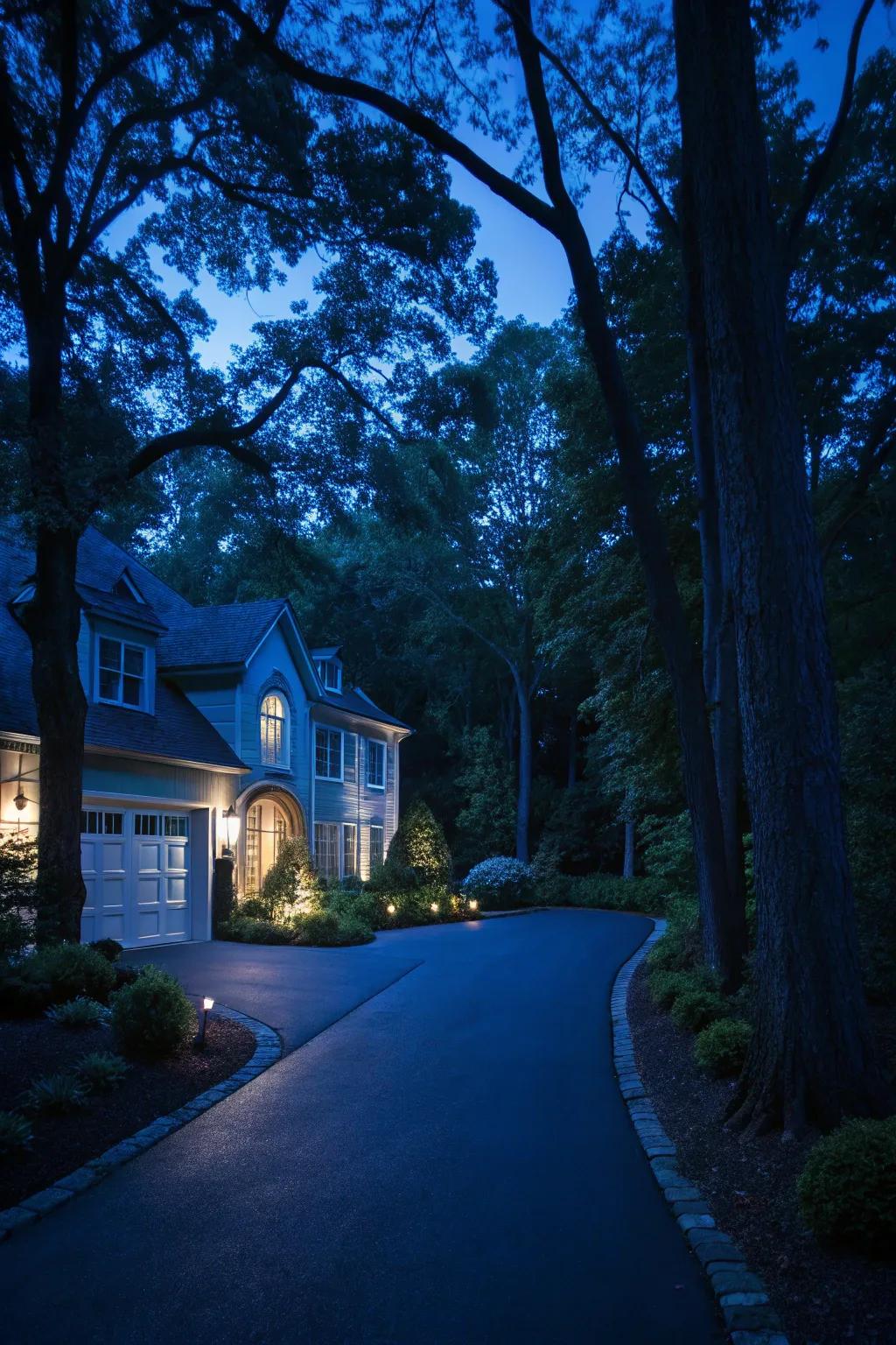 Midnight blue driveways add mystery and elegance.