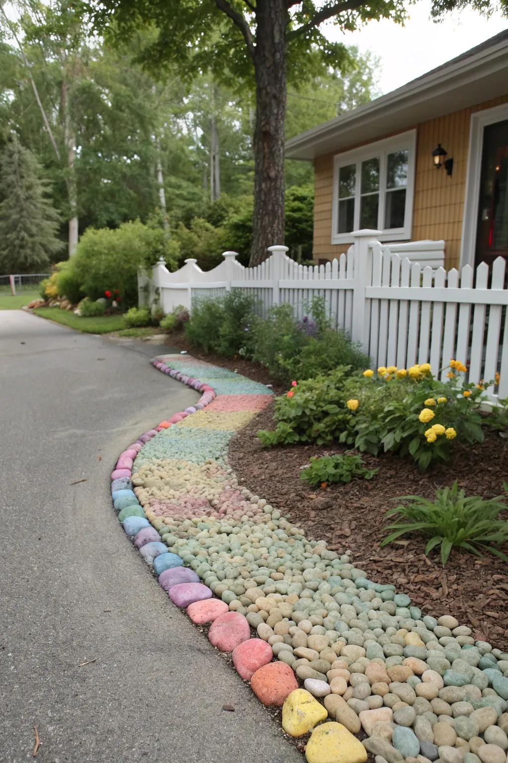 Add visual interest with layered pebble designs.