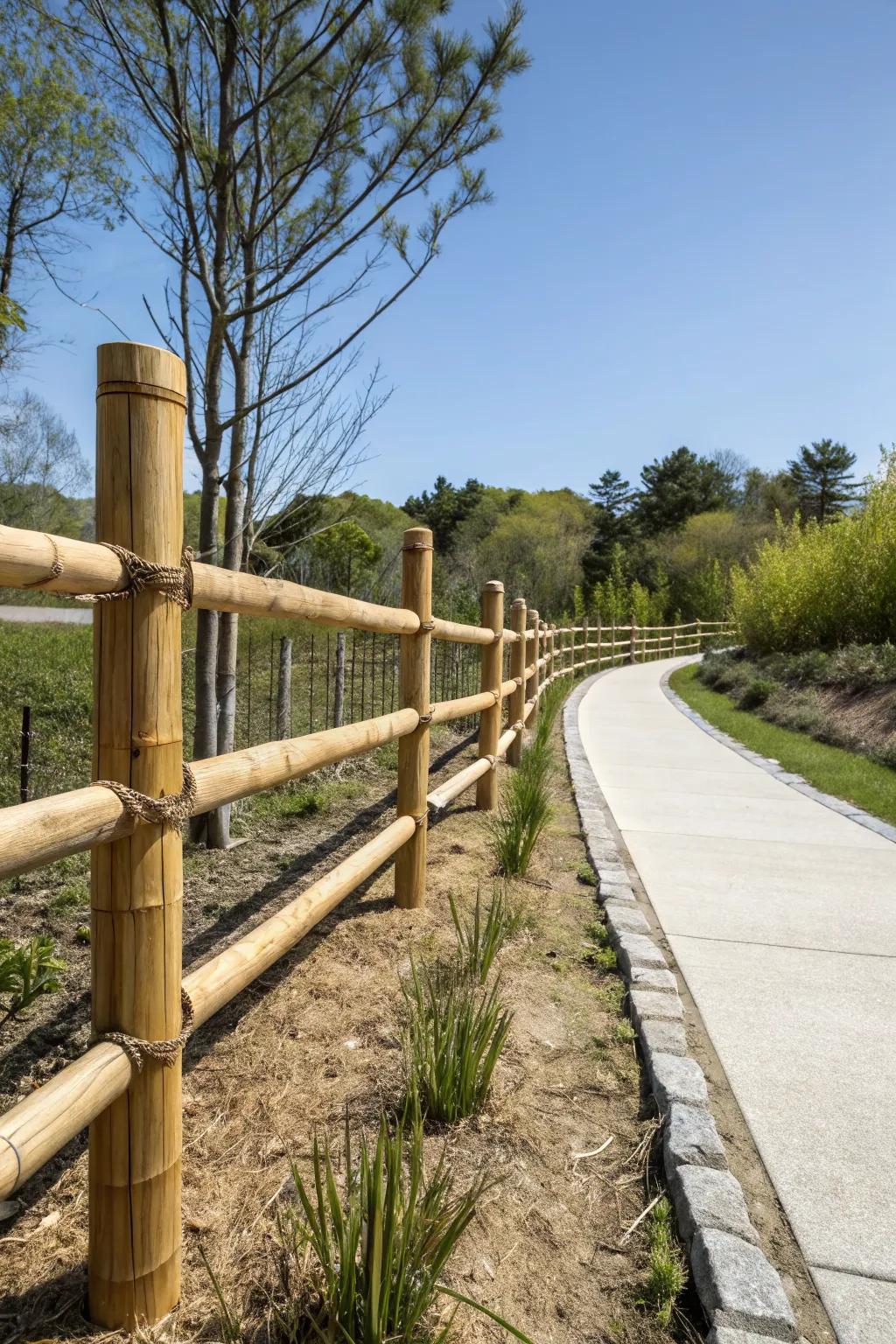 Bamboo accents creating an exotic look with a split rail fence.