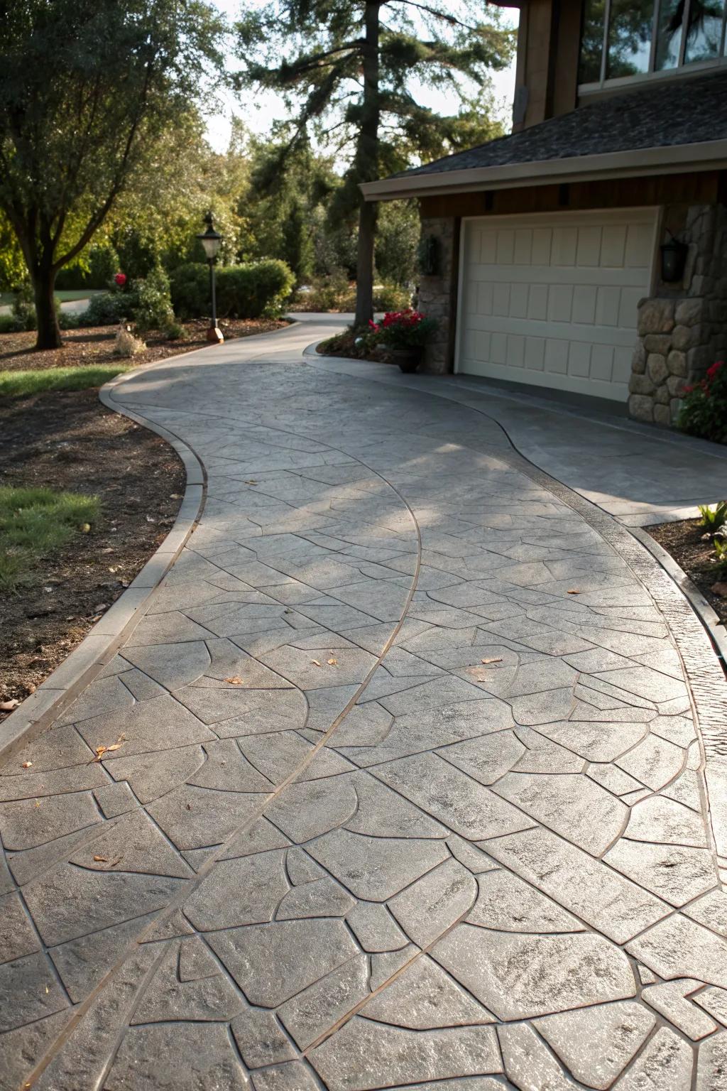 A driveway with a unique textured finish