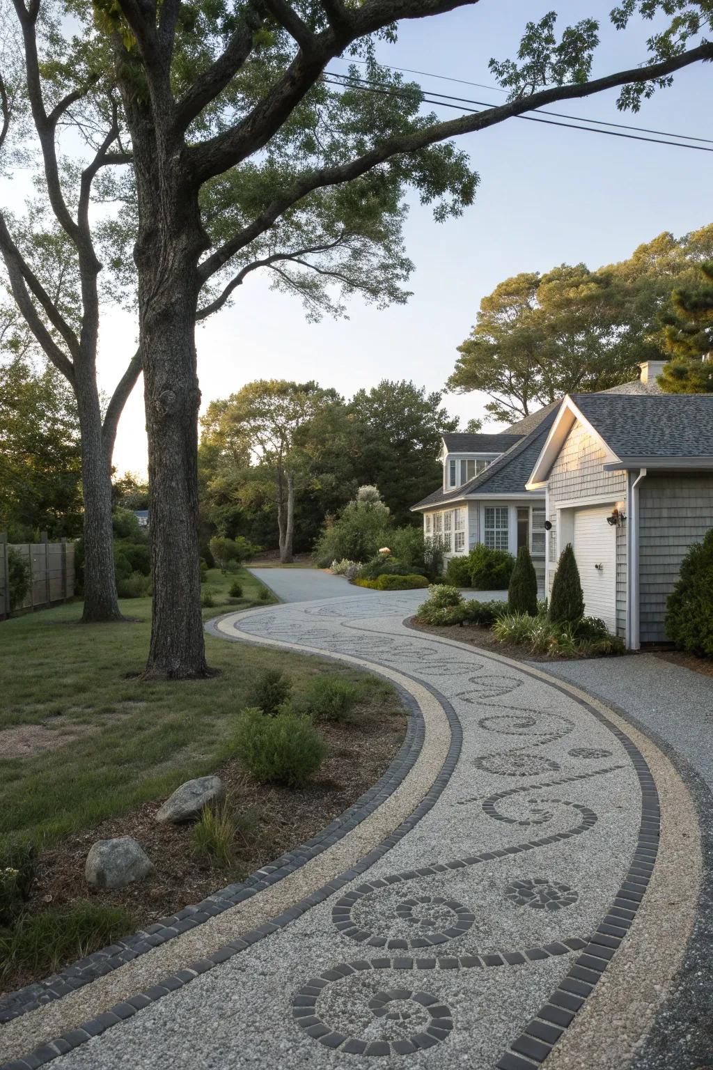 A driveway with chic and rustic gravel.