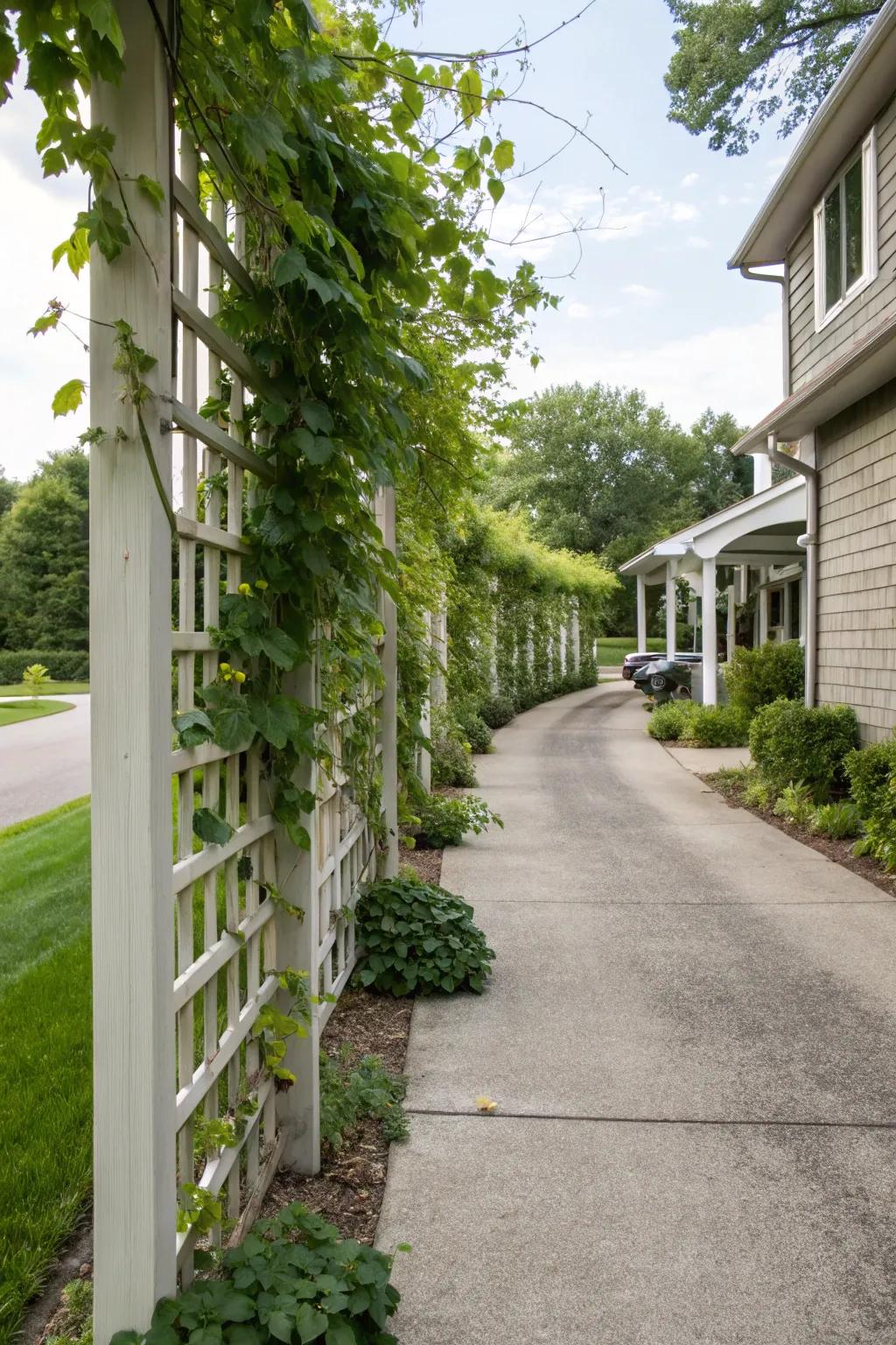 Add height and interest with vertical gardening along your driveway.