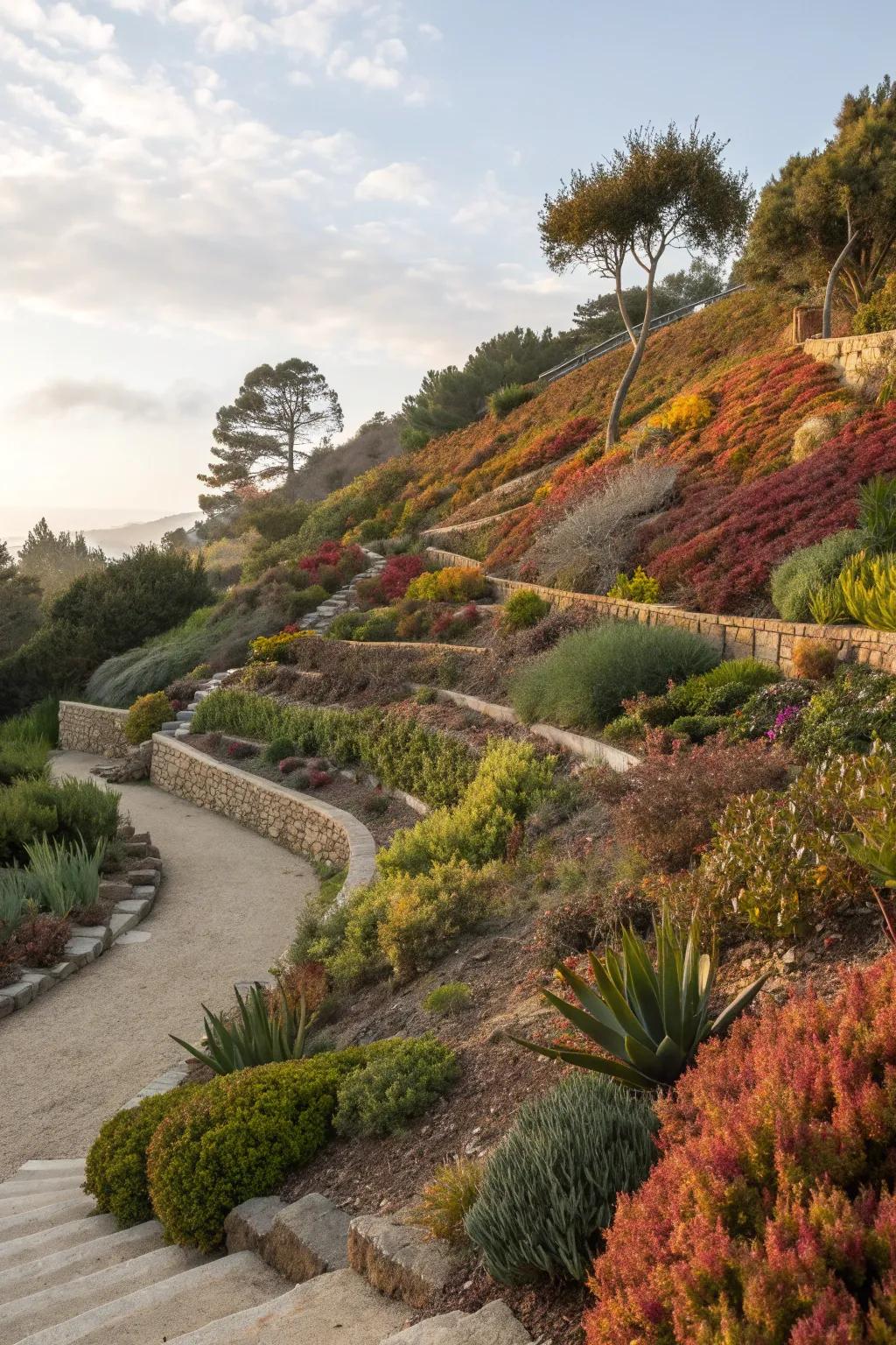 Terracing transforms sloped yards into stunning landscapes.