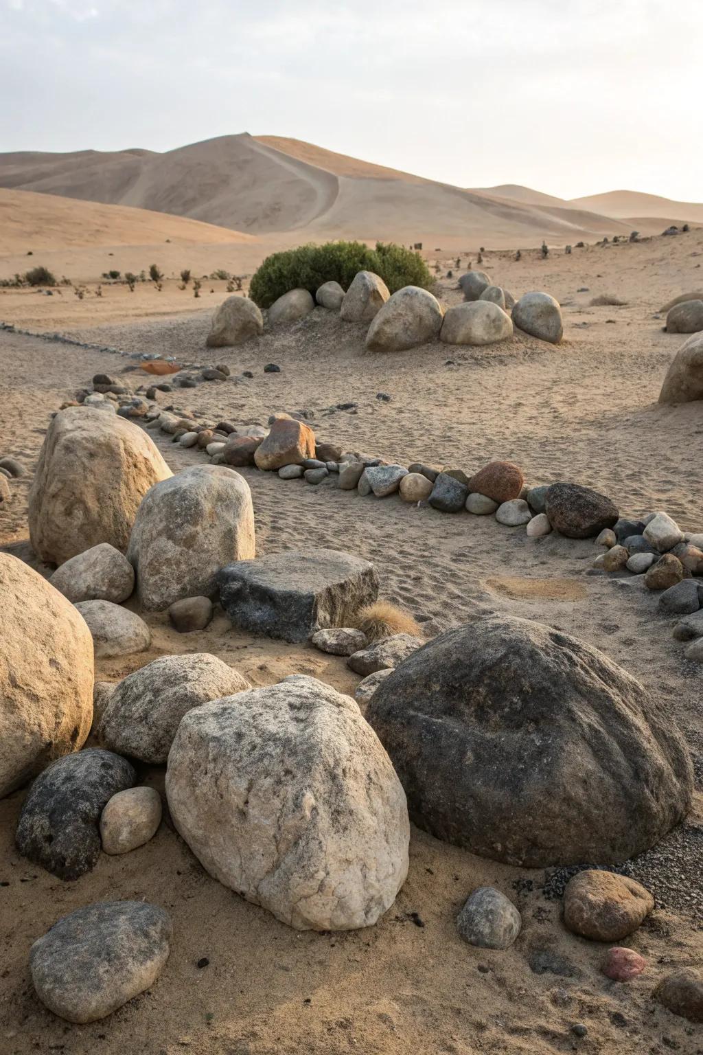 A rock garden adding a rugged look to a dry garden.