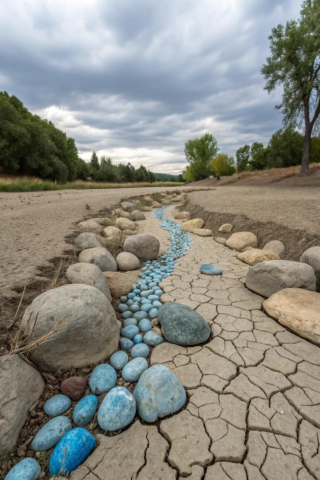 A clever water pump illusion adds whimsy to a dry pond.