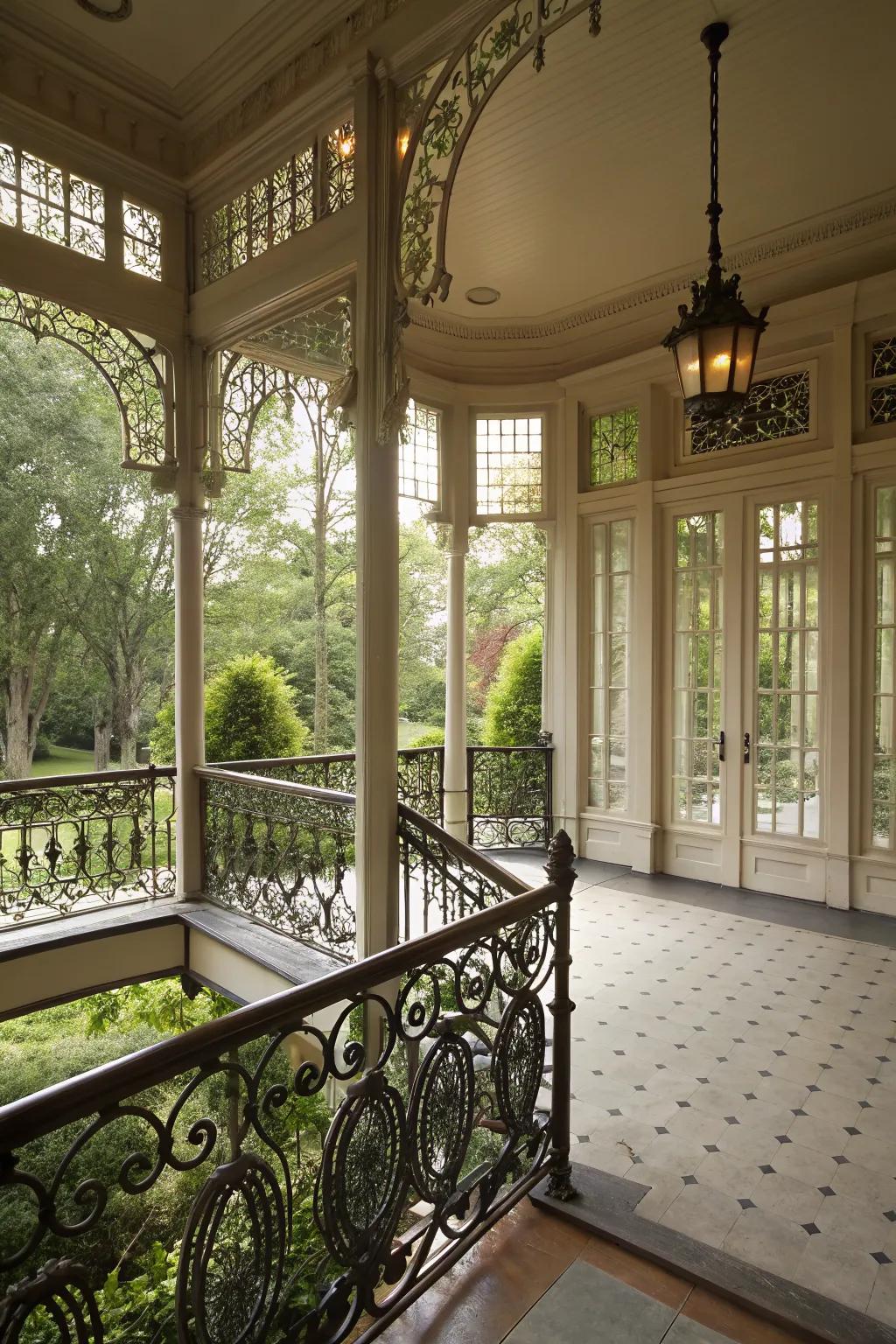 Wrought iron details add elegance and sophistication.