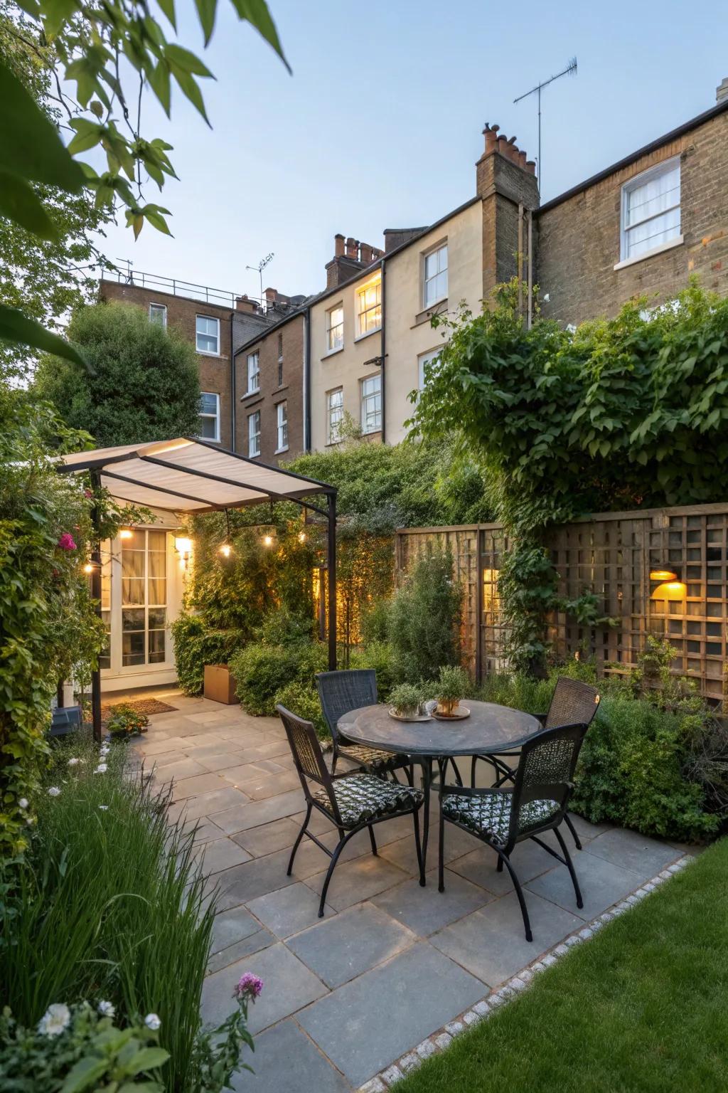 A small patio becomes the heart of outdoor gatherings.