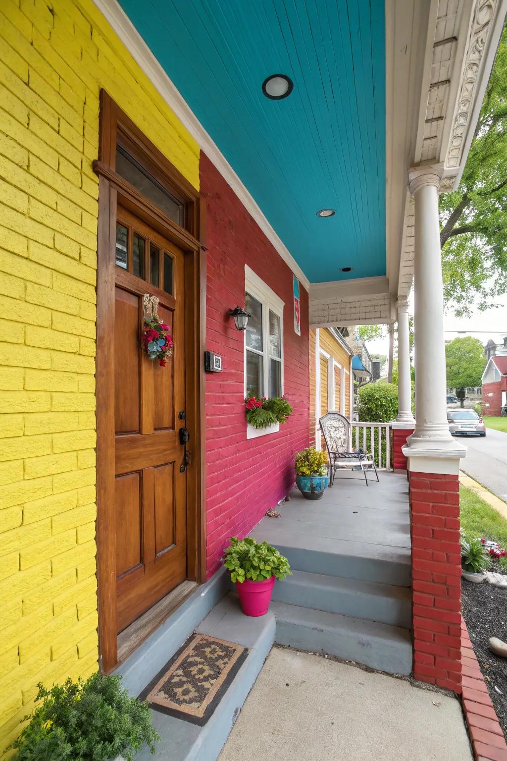 Boldly painted bricks create a vibrant, modern appeal.