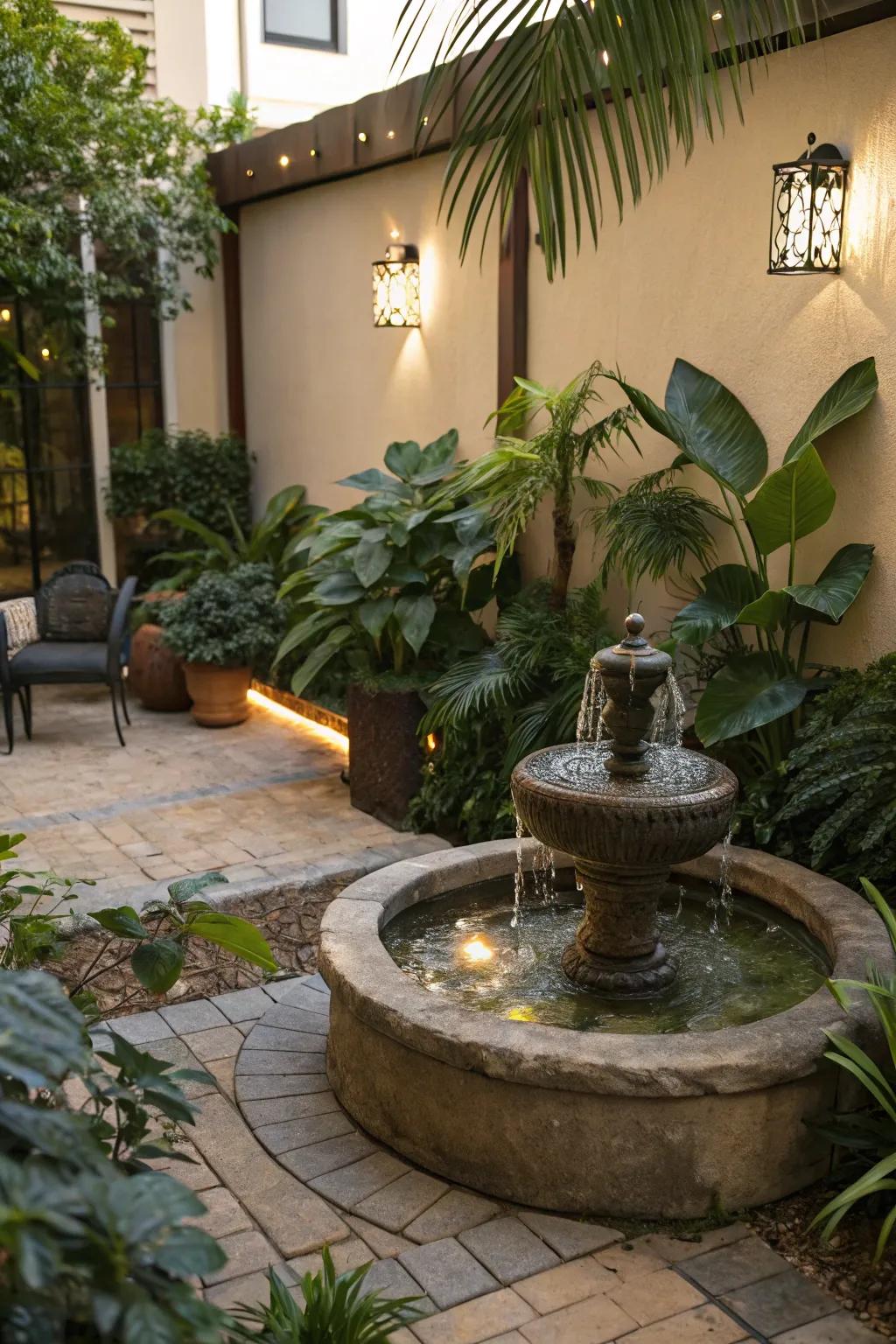 Water features add a soothing element to your patio.