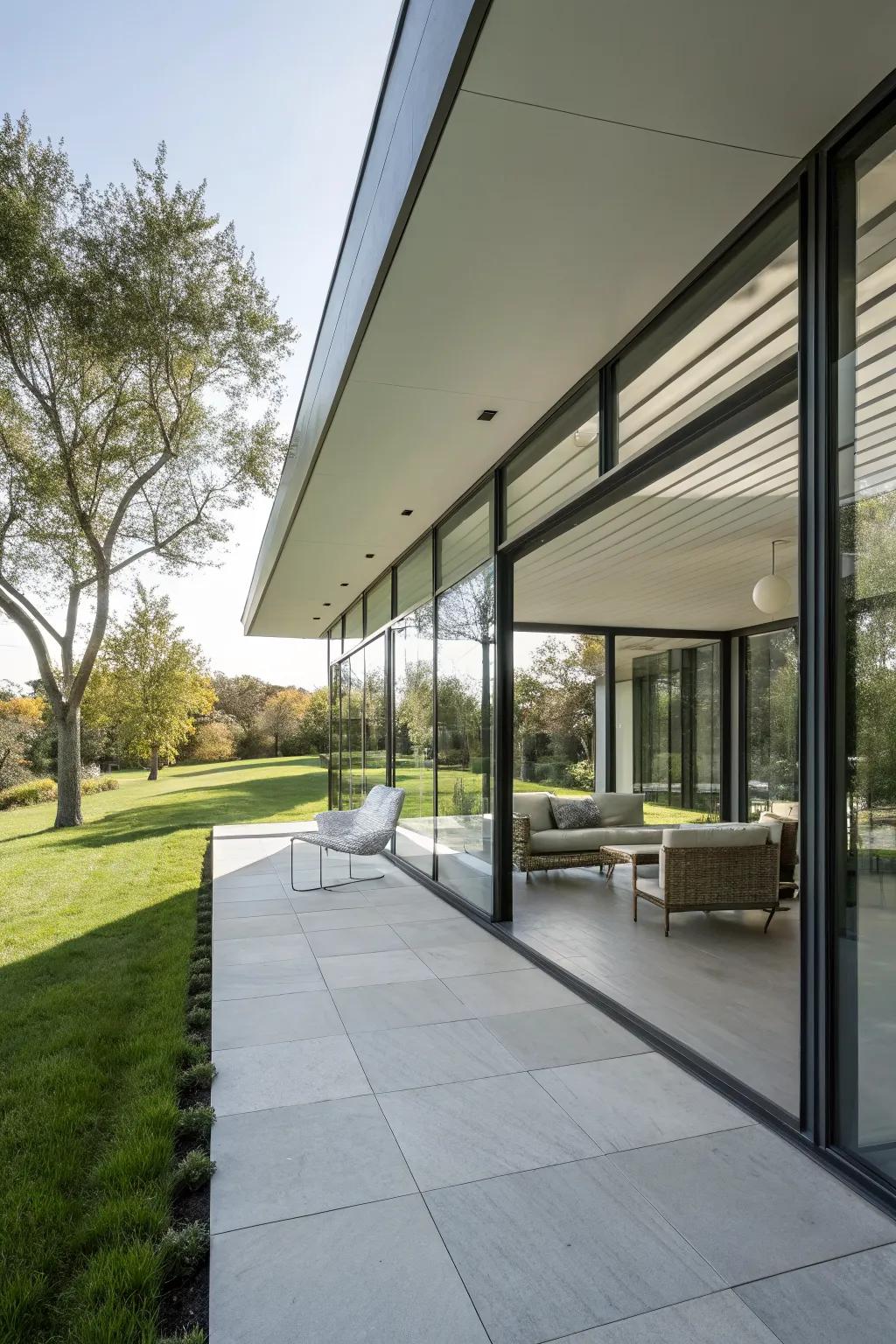 A glass-covered porch floods your entrance with natural light.