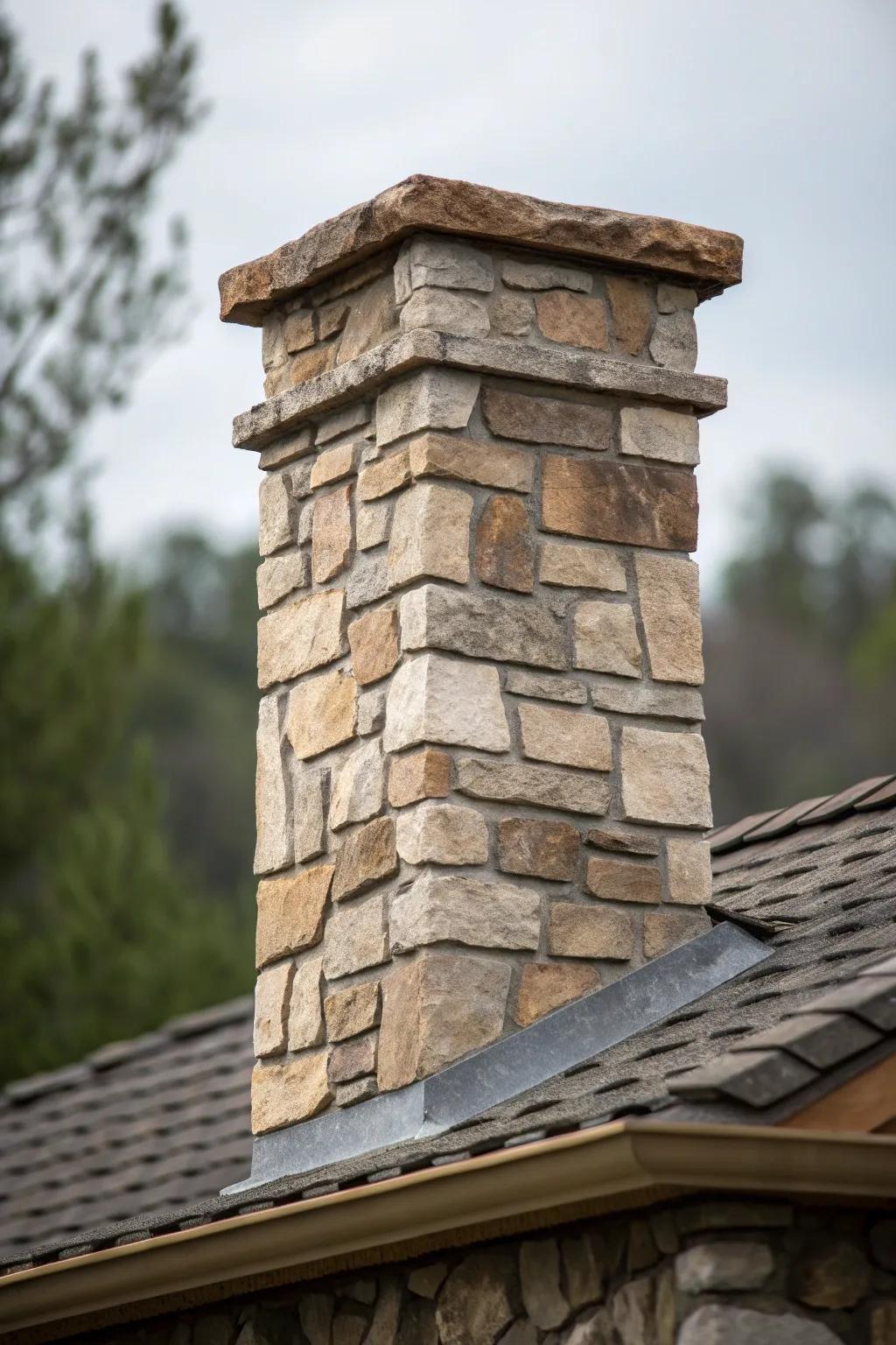 A chimney with stone veneer that mimics the beauty of natural stone.