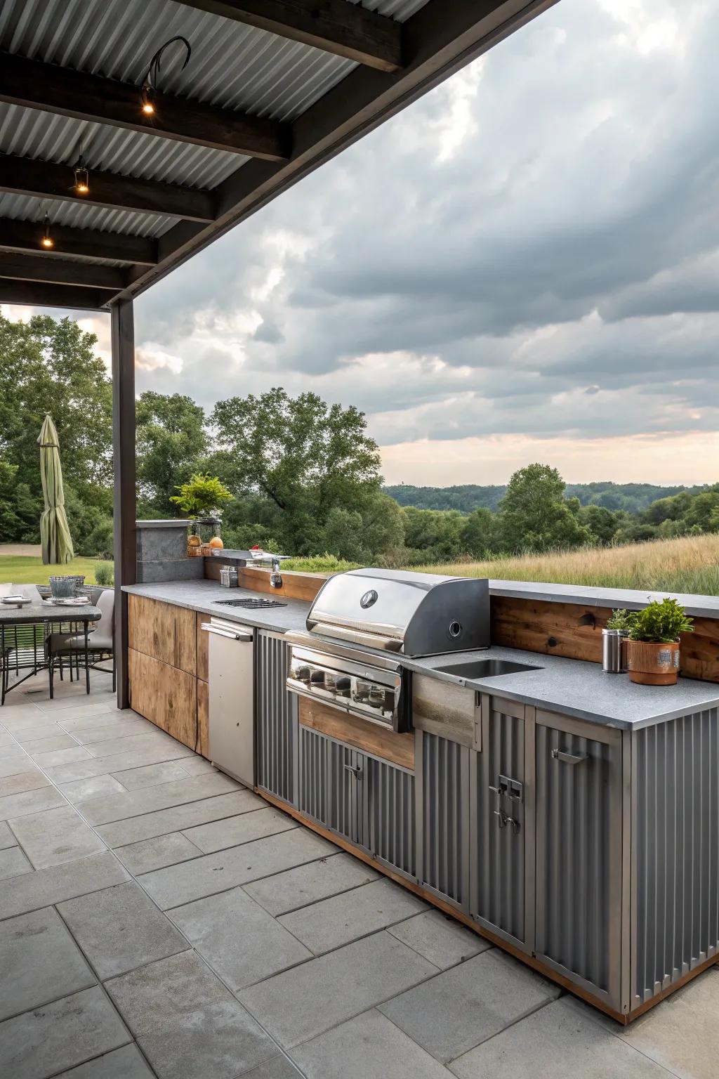 Defined outdoor spaces with wainscoting.