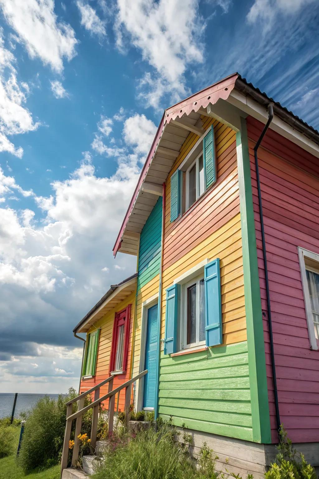 Home with colorful wood cladding