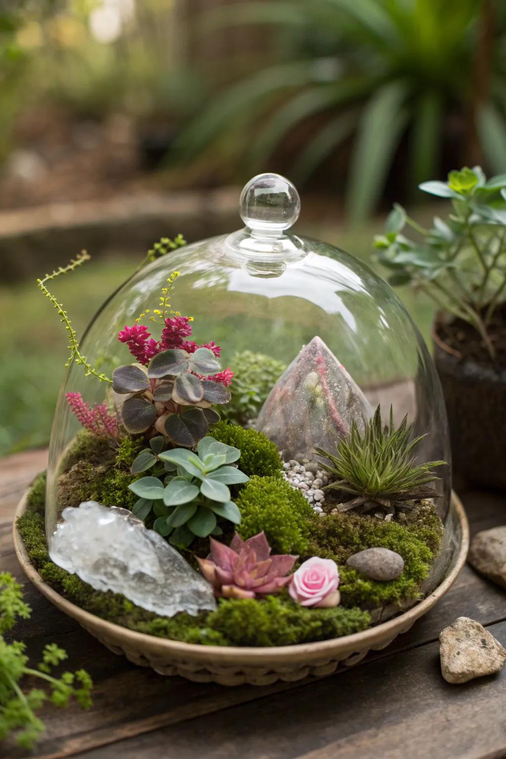 A mystical crystal garden that shines with magical energy.