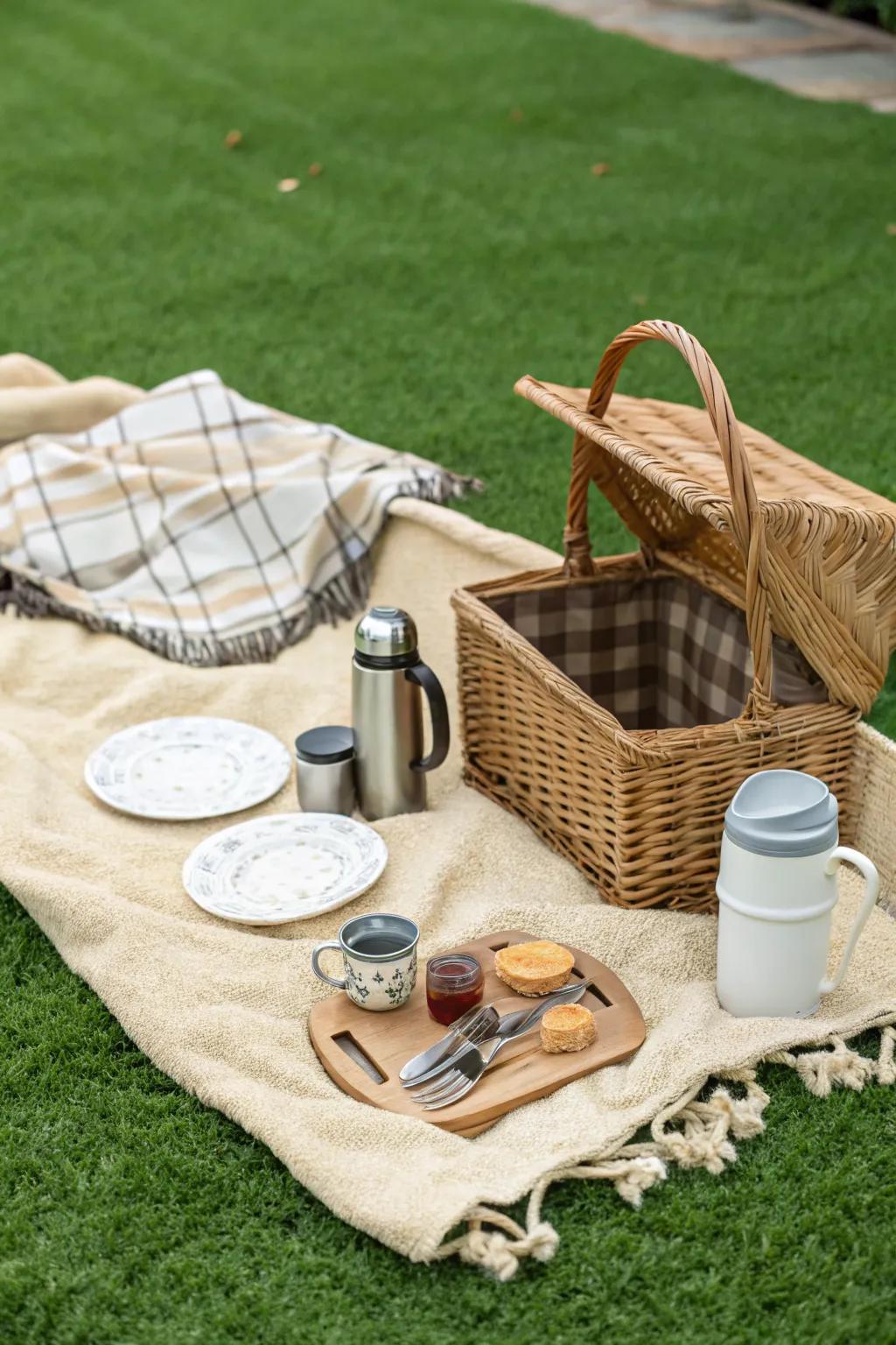 A delightful picnic setup on artificial grass.