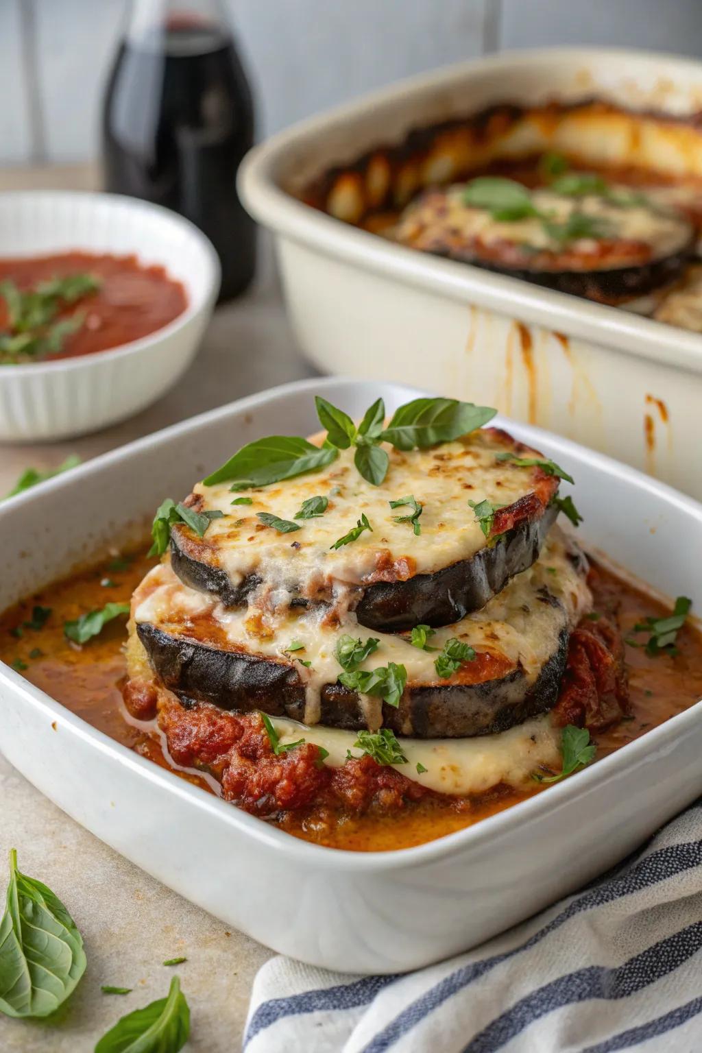 Baked eggplant Parmesan, a hearty and flavorful fall meal.