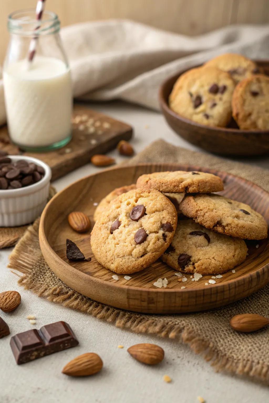 Almond flour chocolate chip cookies offering a healthier twist on a classic treat.
