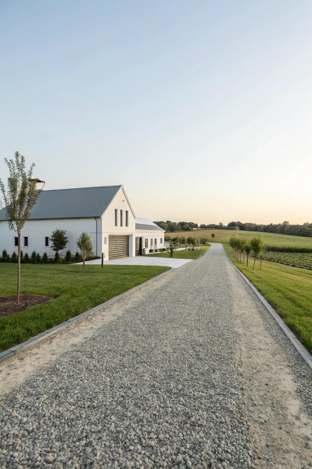 Stone gravel driveways offering a minimalist and modern touch.
