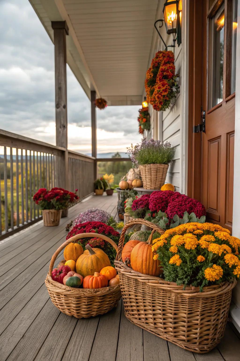 Wicker baskets filled with fall delights.