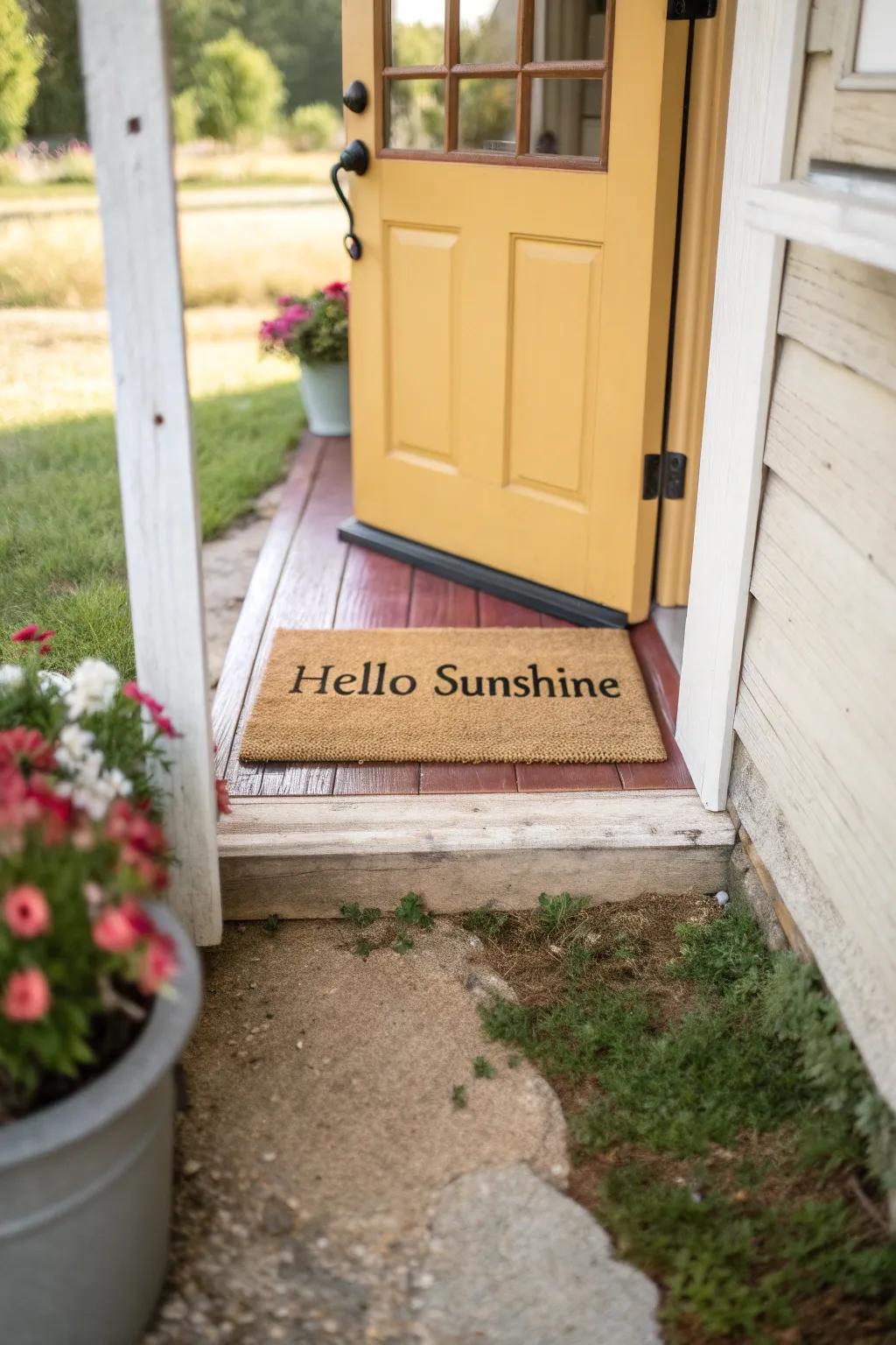A welcoming mat greets guests with warmth and cheer.