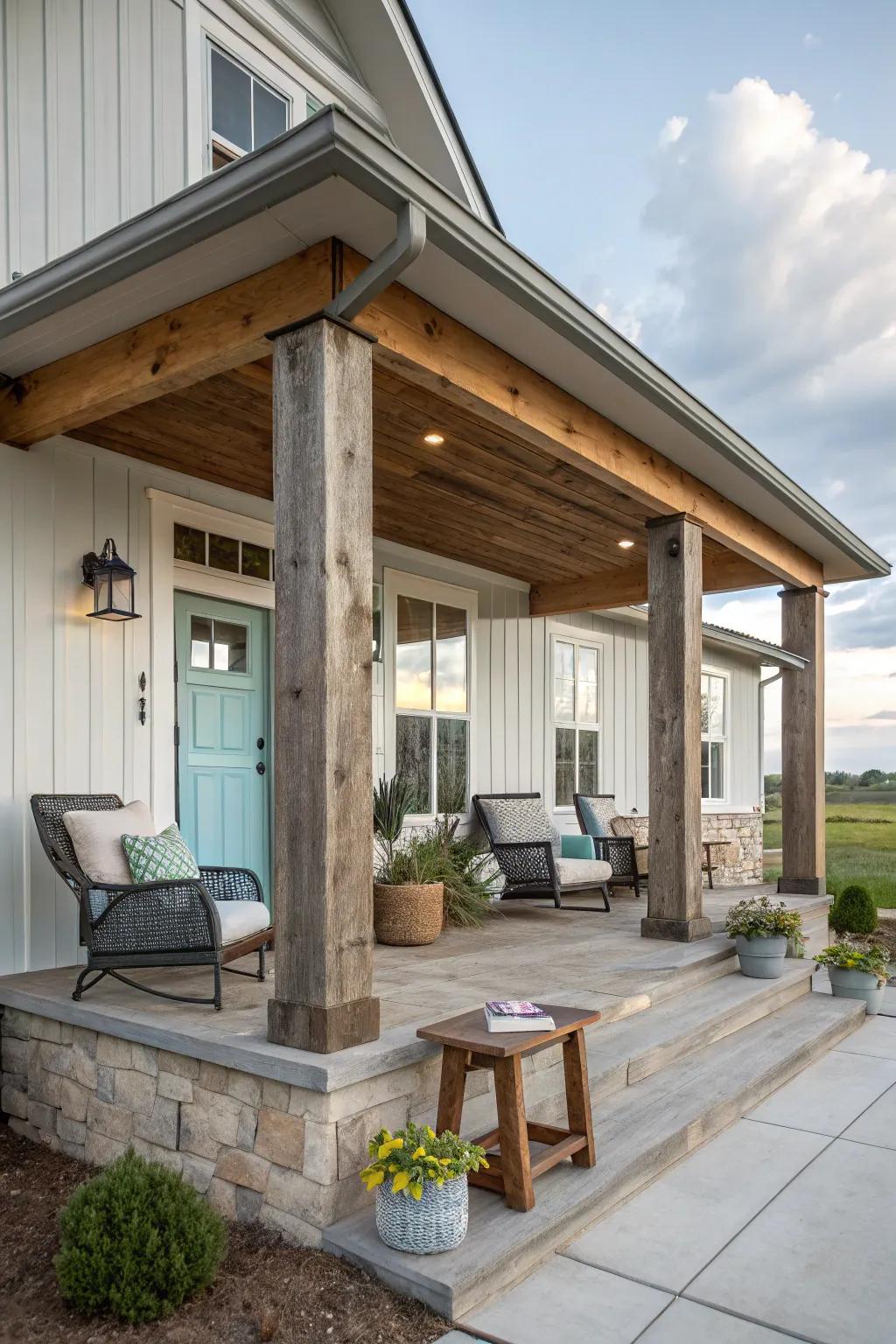 A dynamic mix of wood and concrete creates a unique column design.