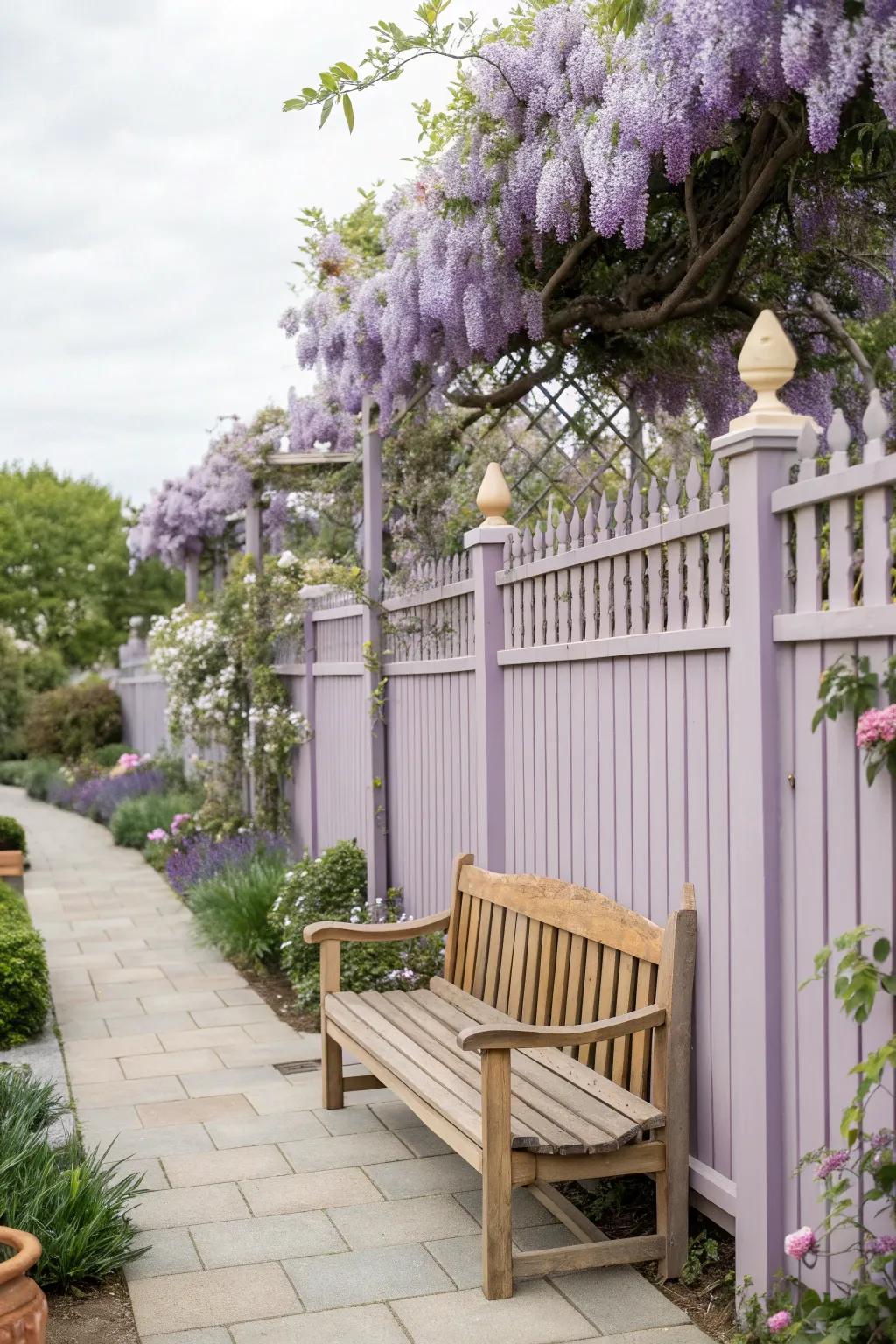 Lavender fences create a calming and dreamy garden atmosphere.