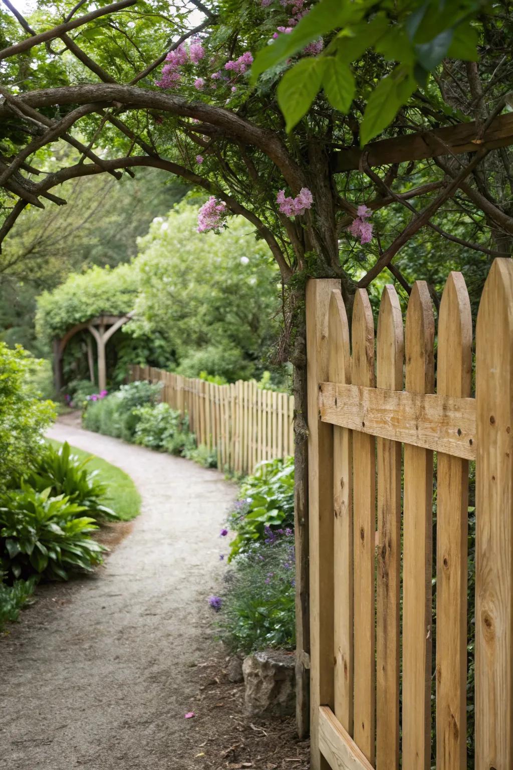A clear-coated fence reveals the natural wood grain for rustic charm.