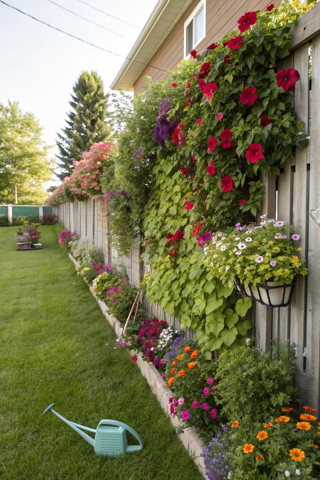 Lush creativity: Vertical garden fencing for a vibrant space.