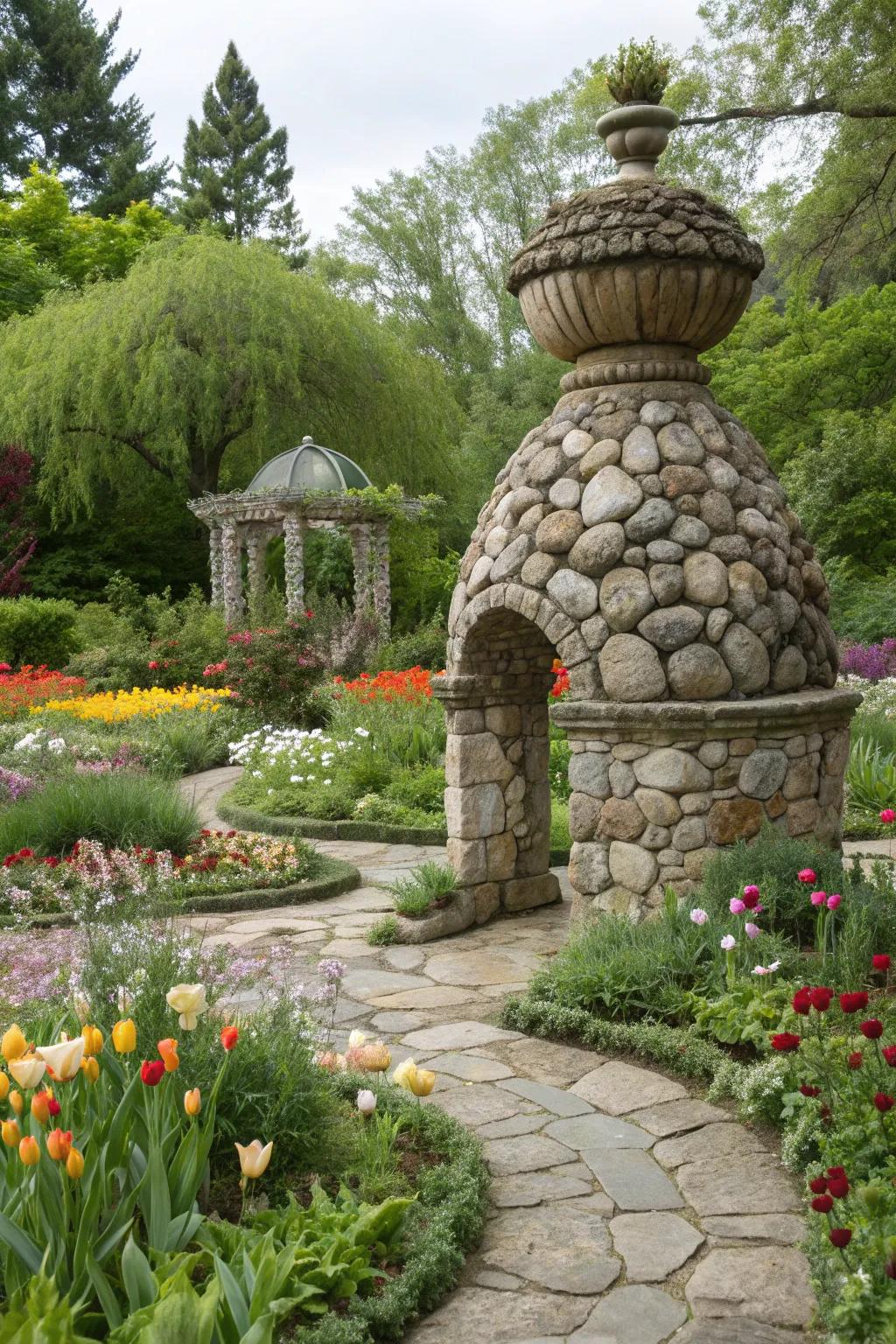 Fieldstone sculptures add personality and artistry to gardens.