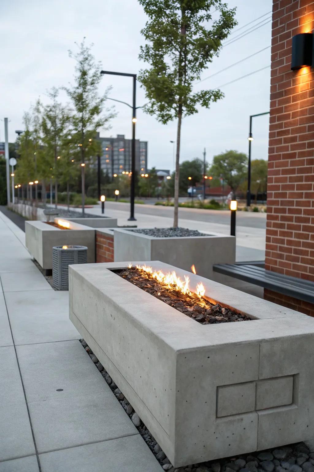 An industrial chic concrete fire table that adds edge to modern outdoor spaces.