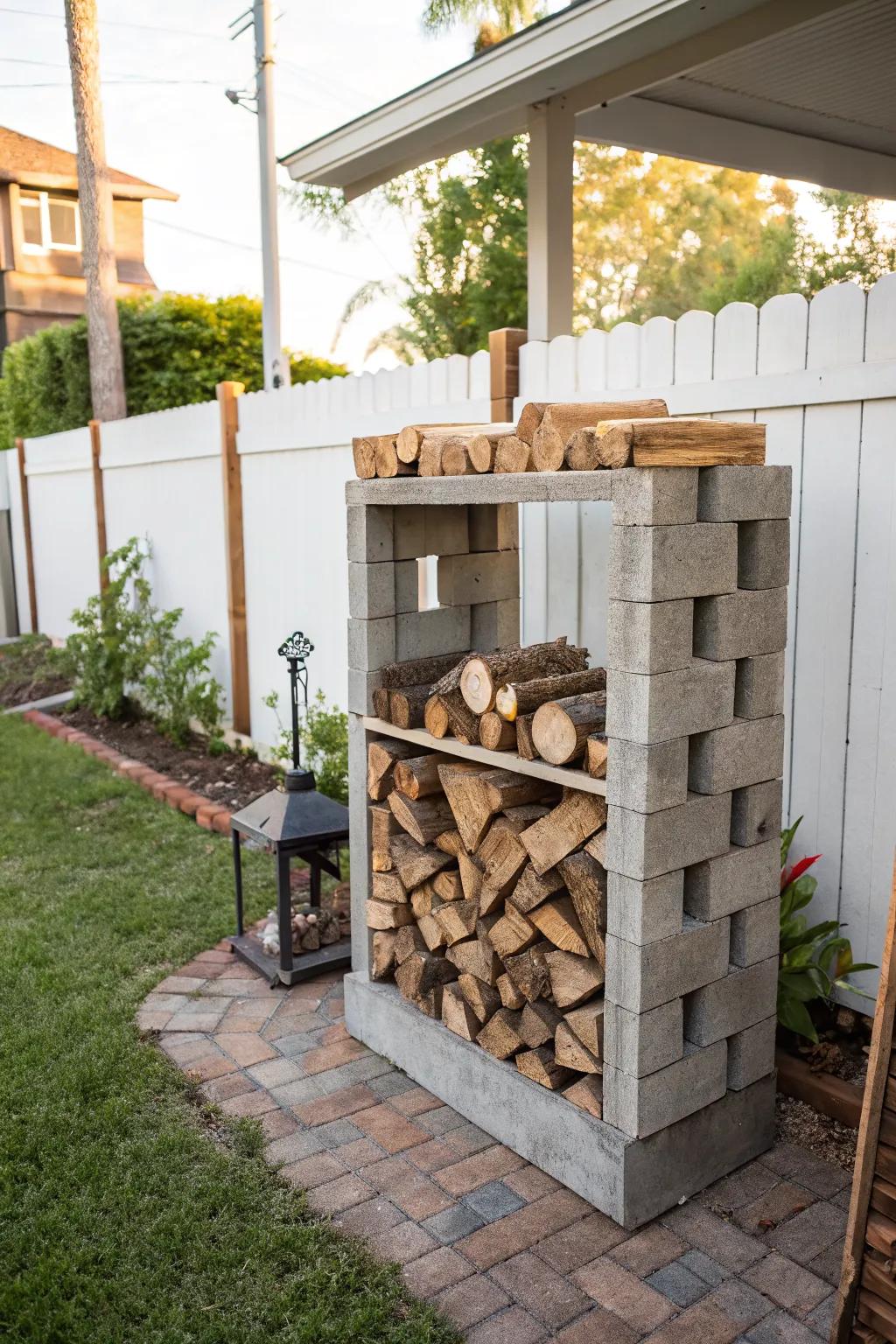 Cinder block stand offers simplicity and affordability.