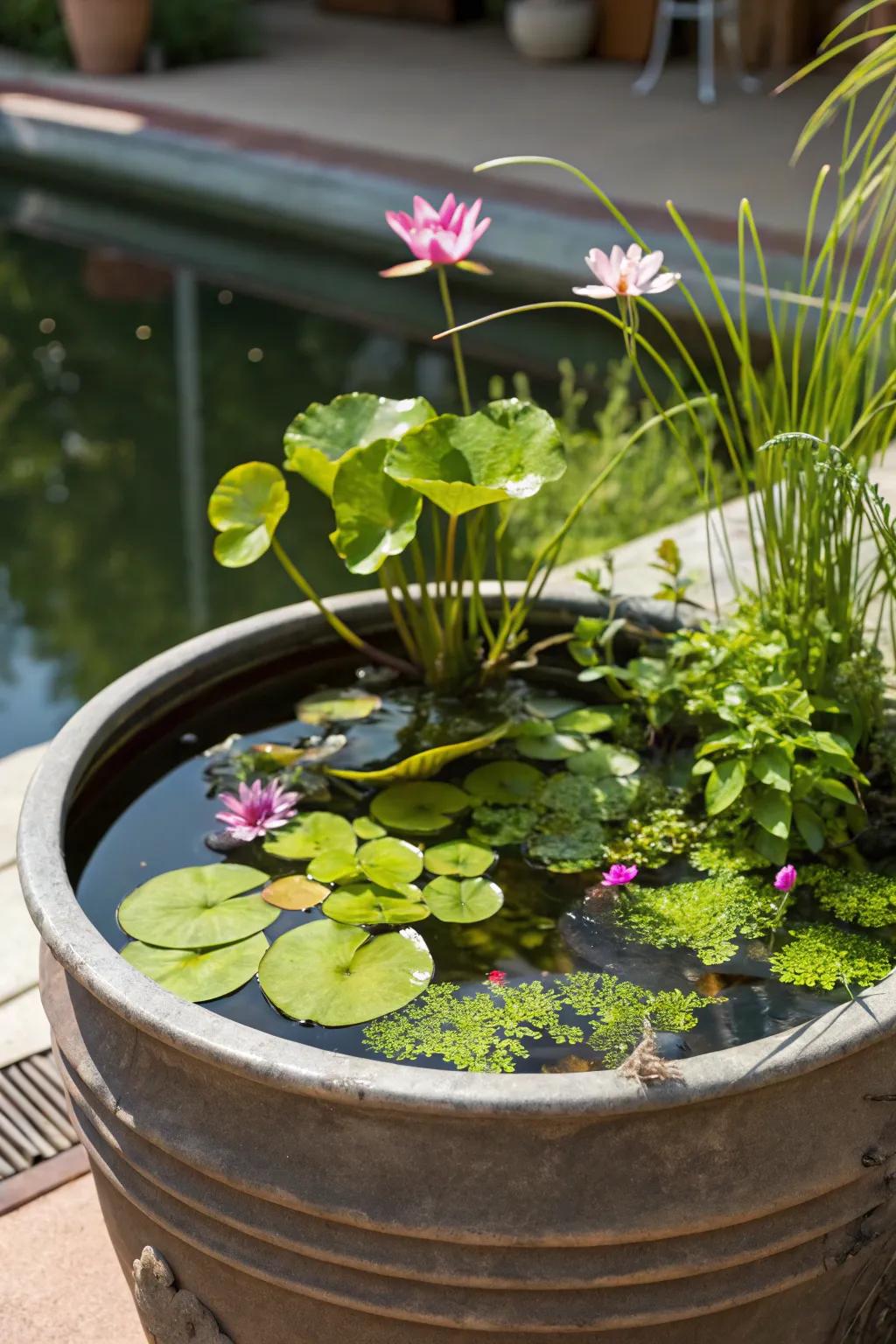 A container pond is perfect for small spaces