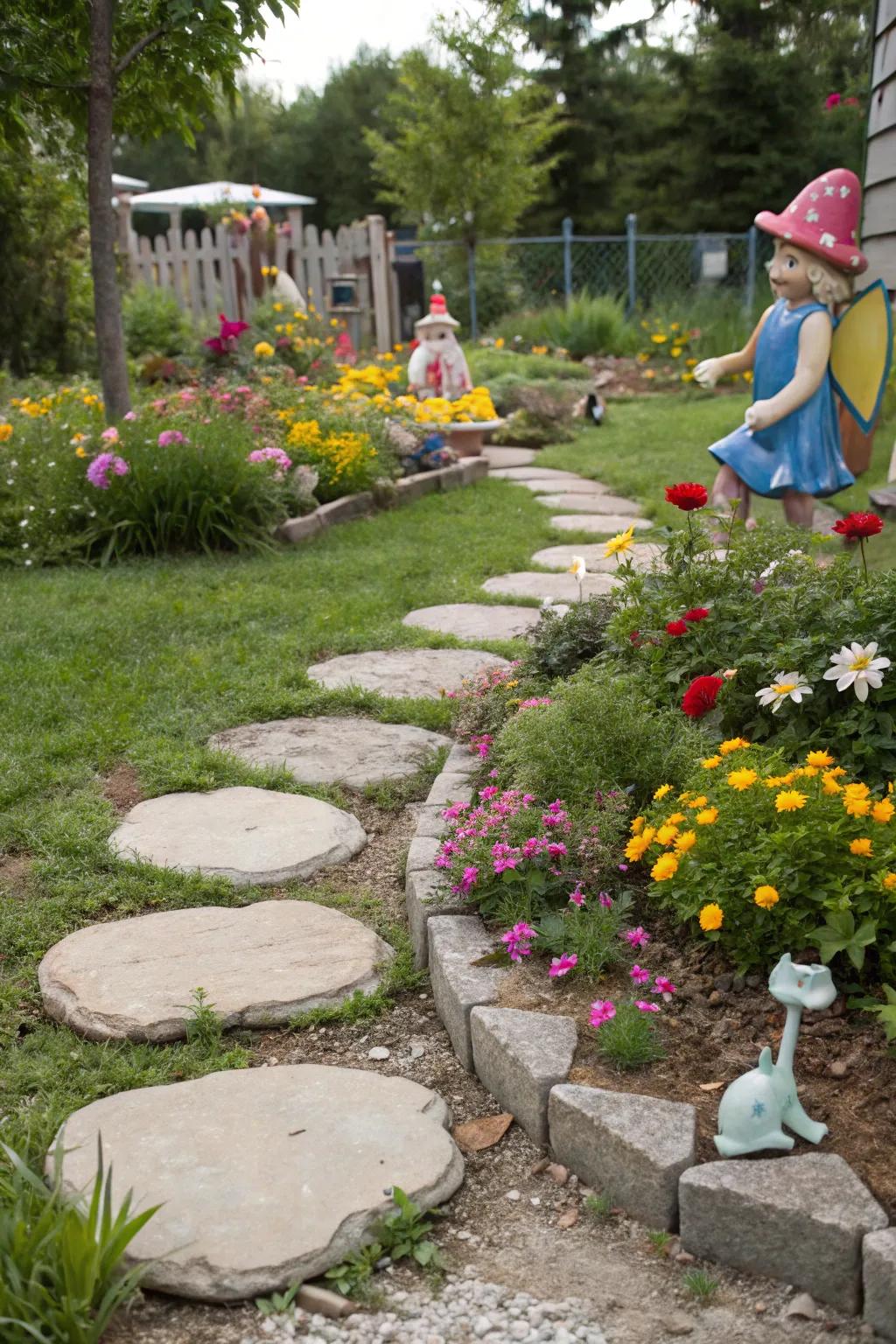 Stepping stones double as a playful garden border.