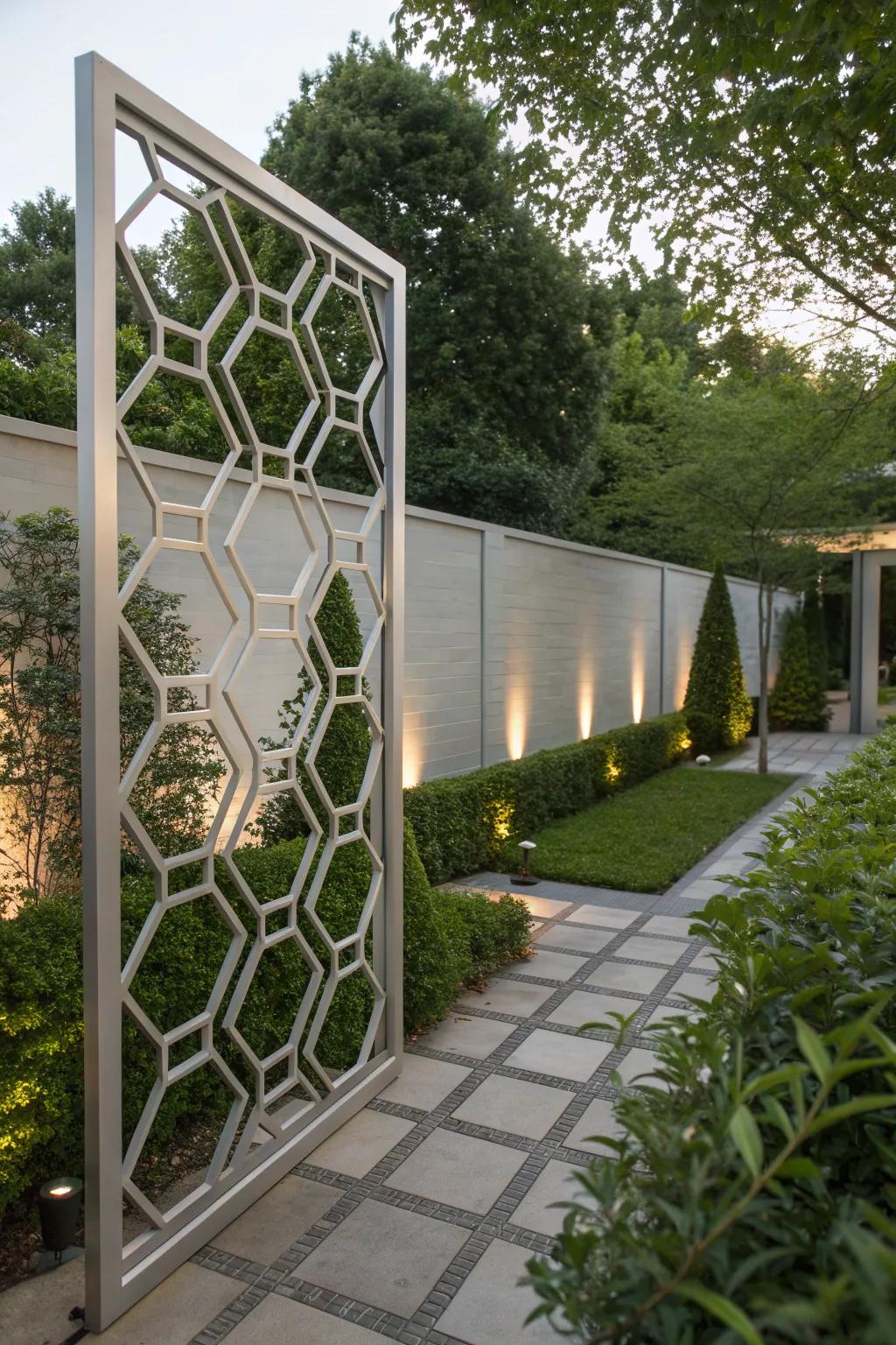 Geometric trellis panels bring modern art to gardens.