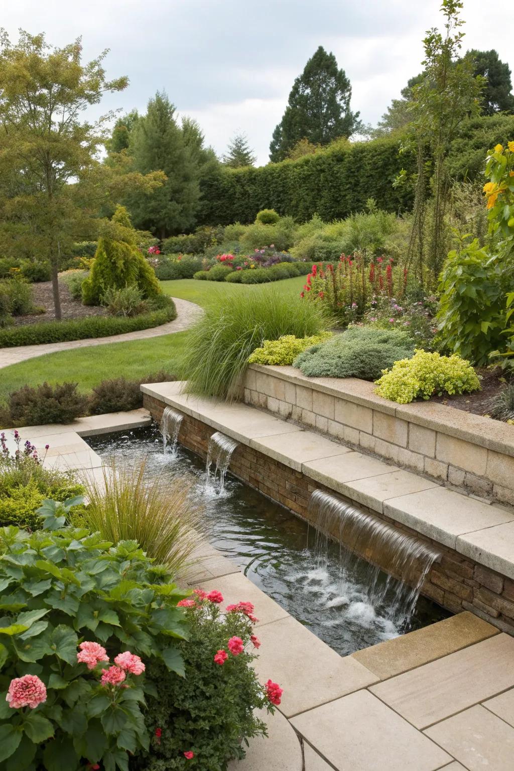 A harmonious water feature with a French drain.