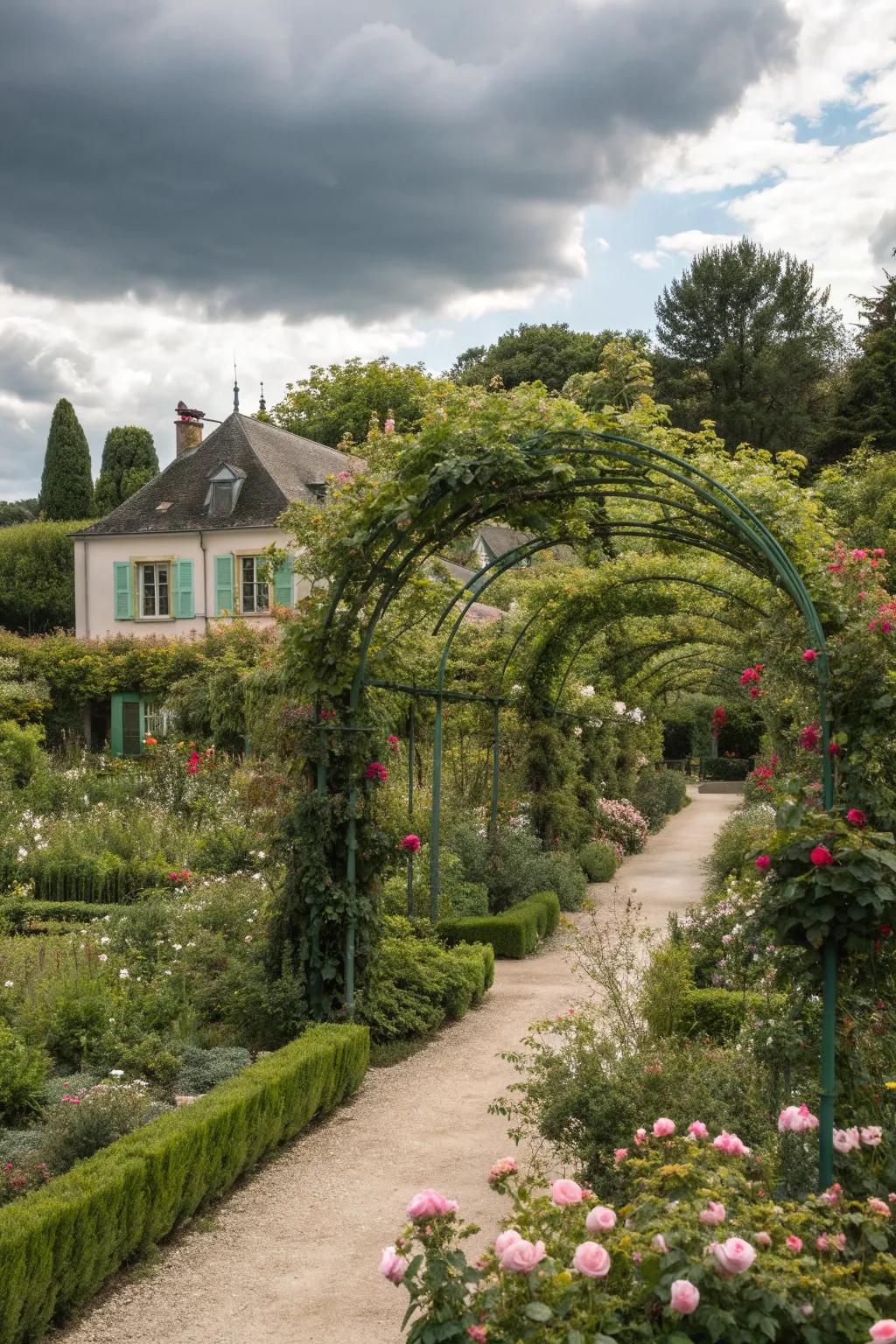 Arbors and trellises create vertical beauty.