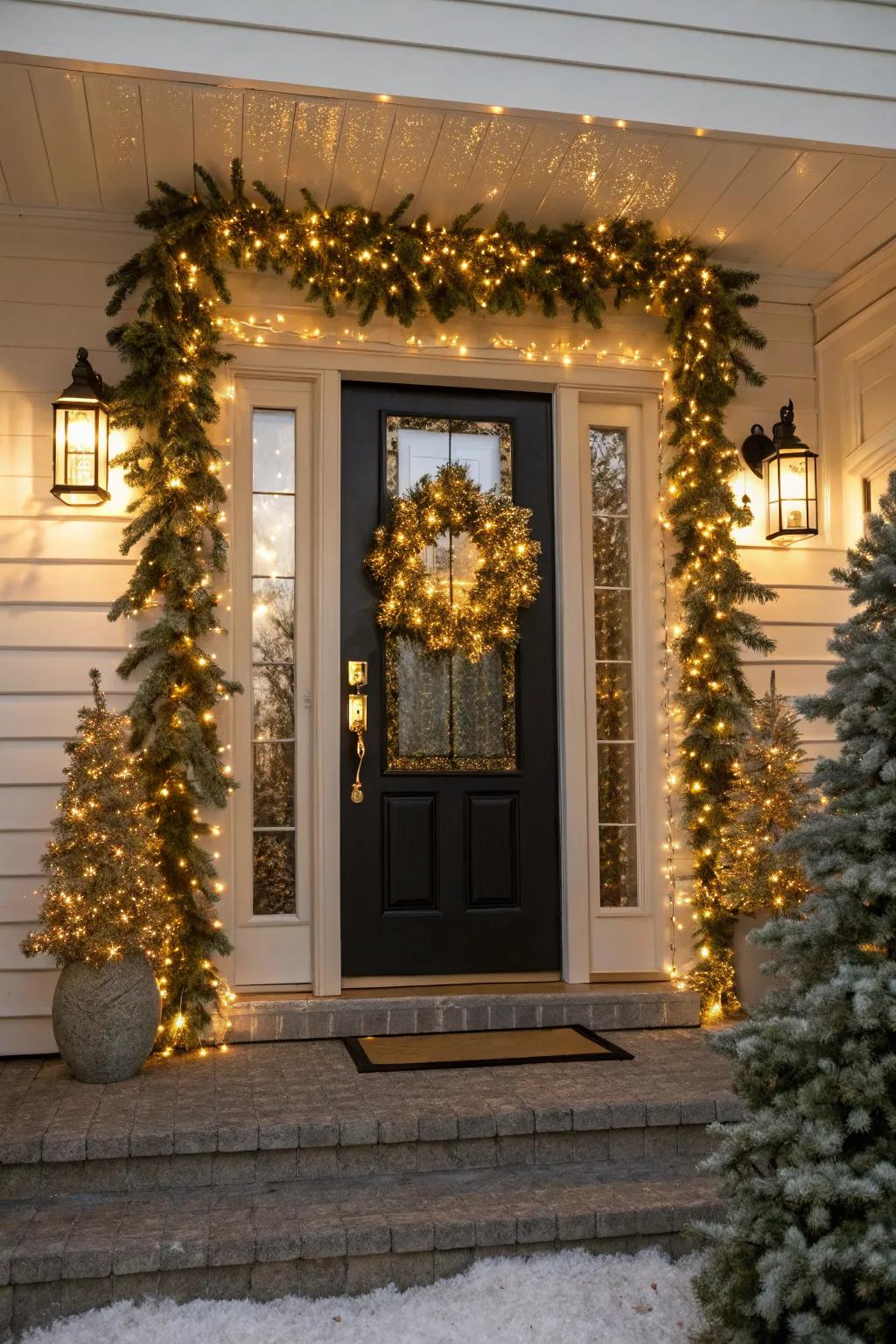 A garland with glamorous gold accents adding luxury to your holiday decor.