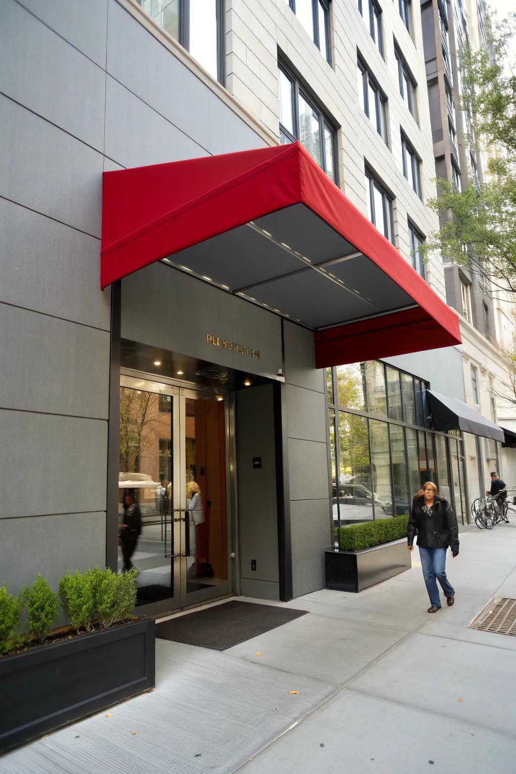 A New Yorker box awning adds urban flair to this city home.