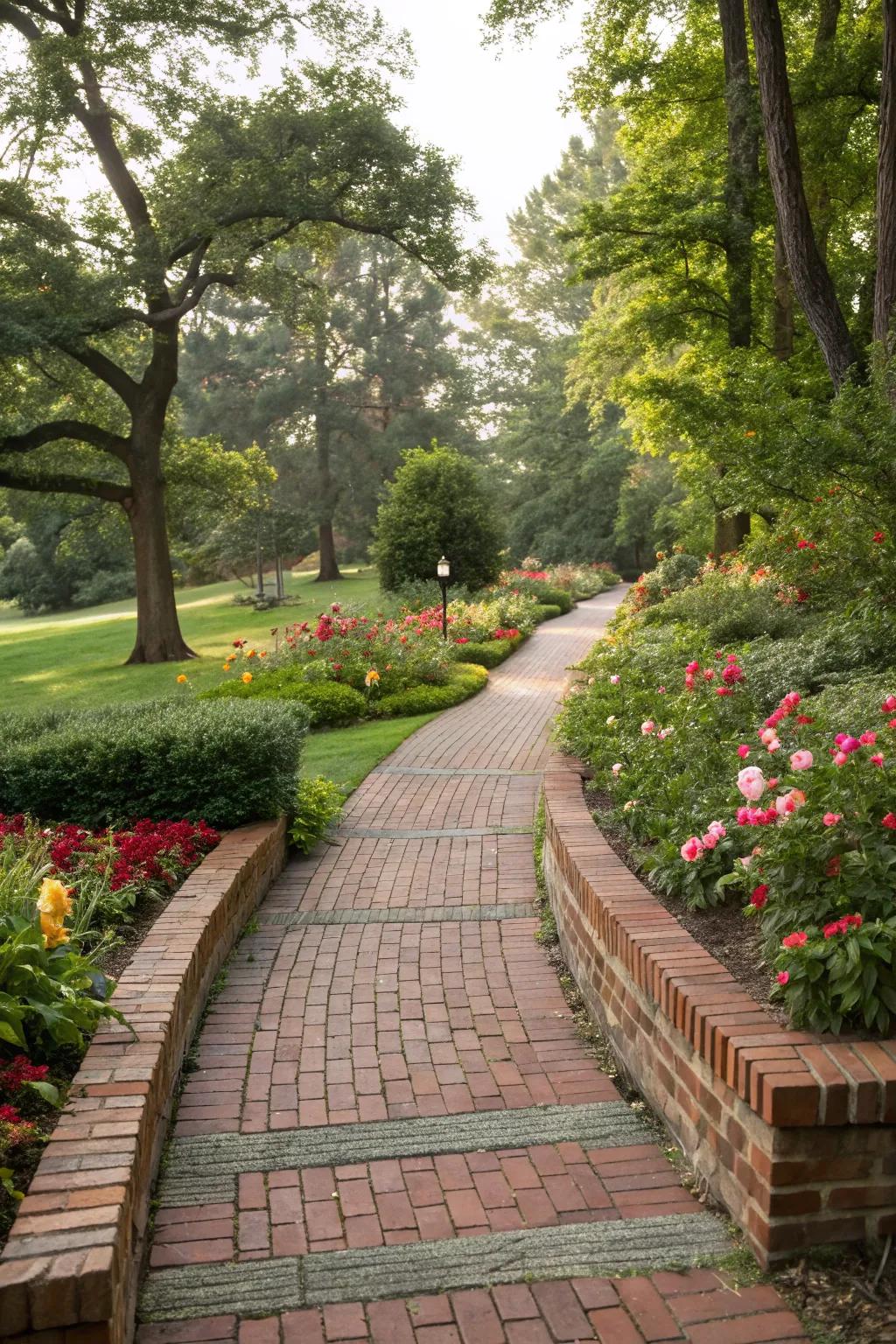 Add warmth with classic brick border accents.