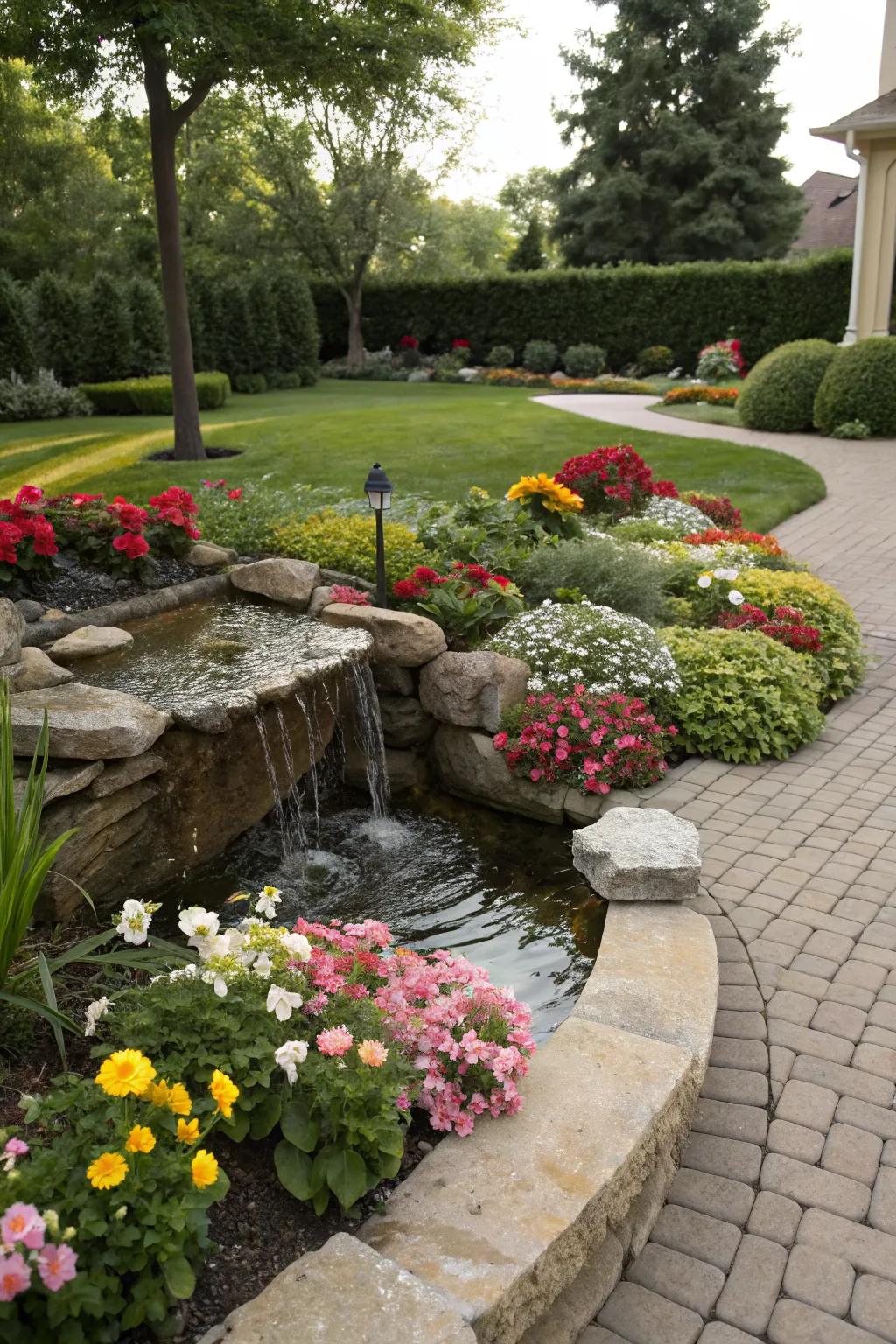 Water features add tranquility and attract wildlife.
