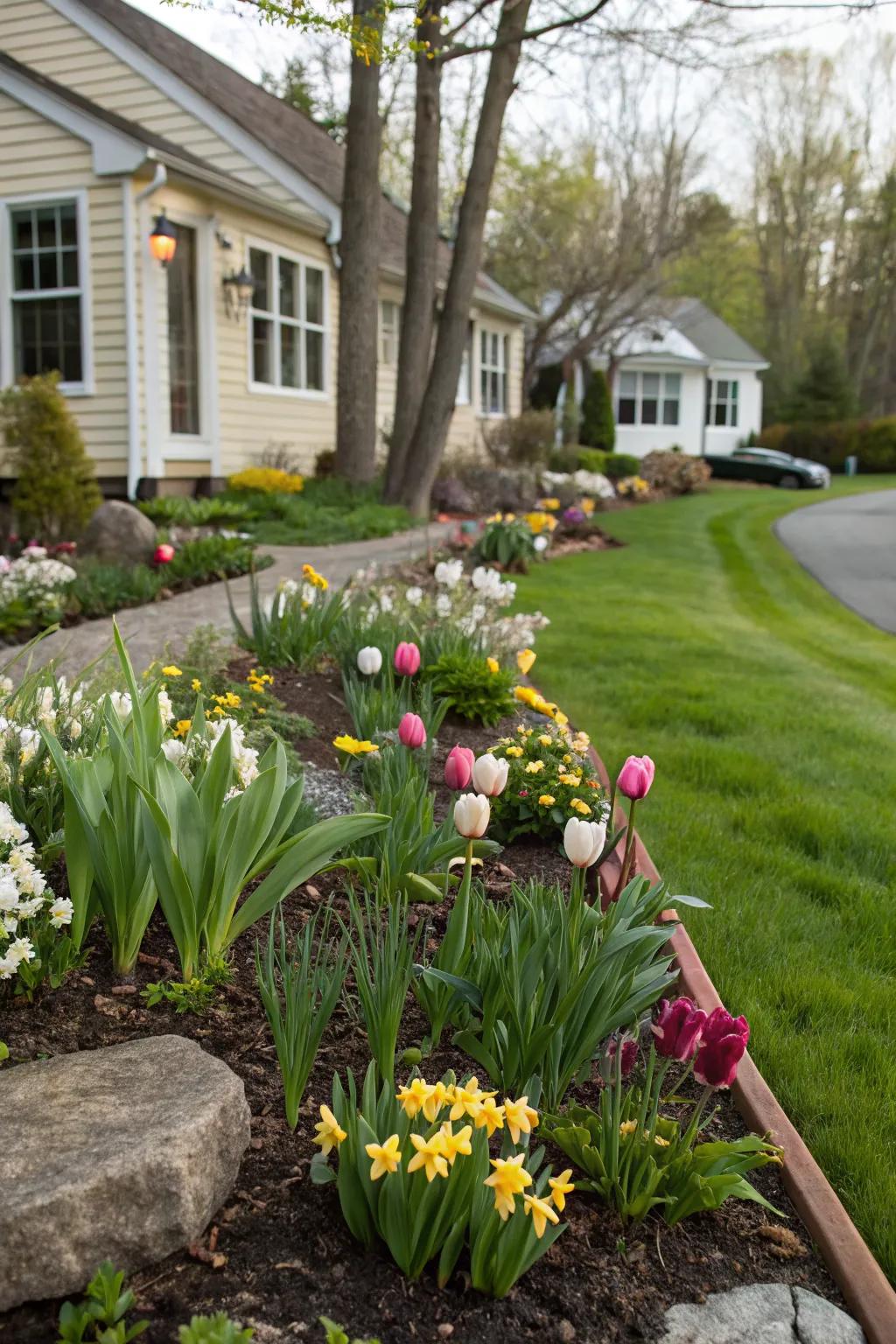 Layered bulbs ensure a season-long display of blooms.