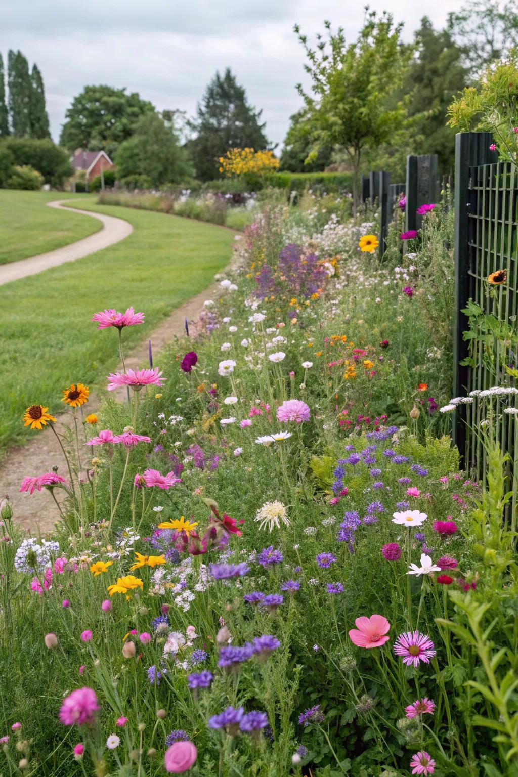 A wildflower meadow adds a natural charm.