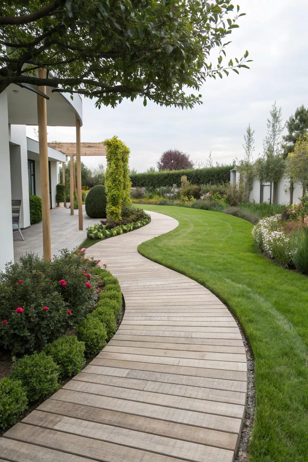 A sleek composite wood tile path, blending durability with style.